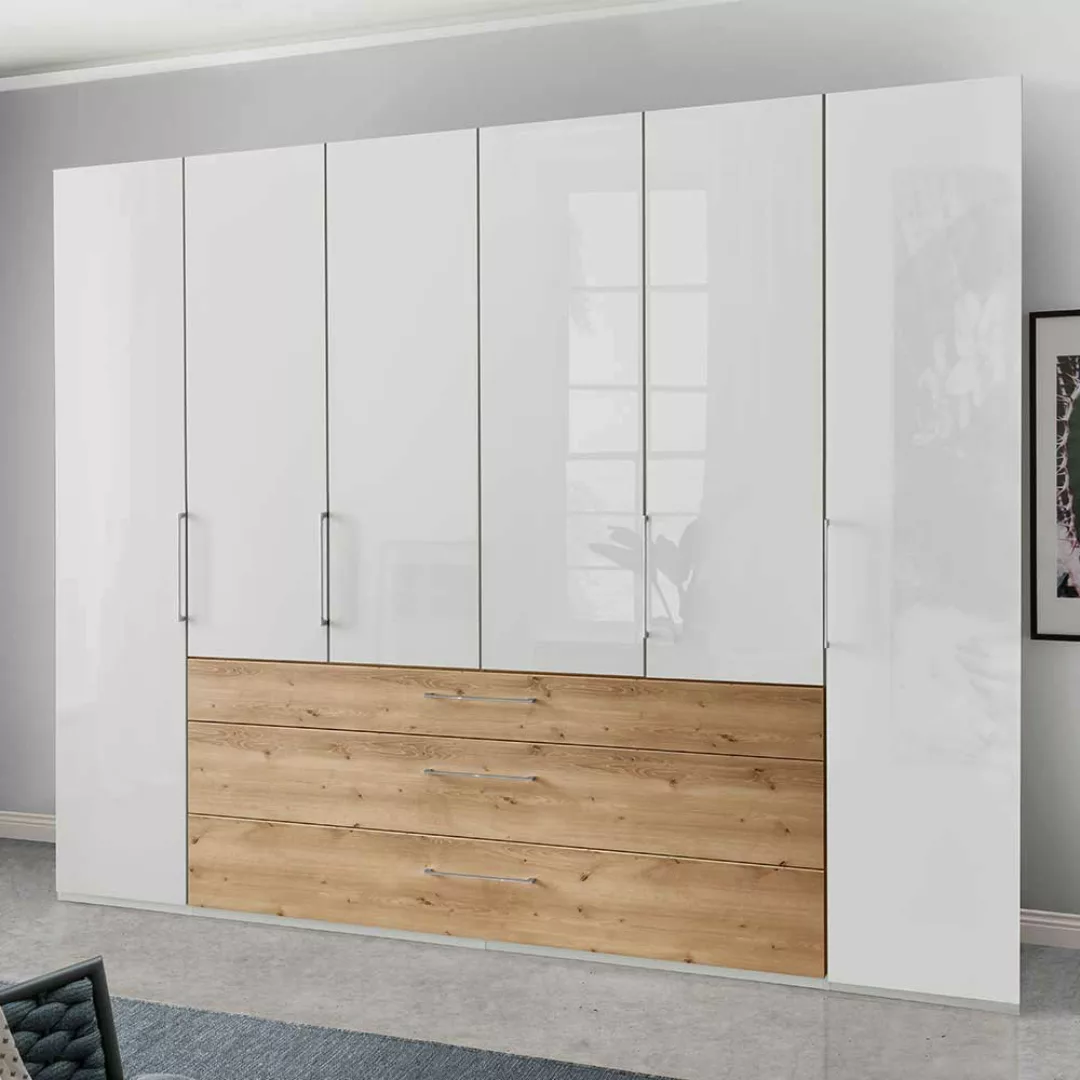 XXL Schlafzimmerschrank in Eiche Bianco Weiß Glasfront günstig online kaufen