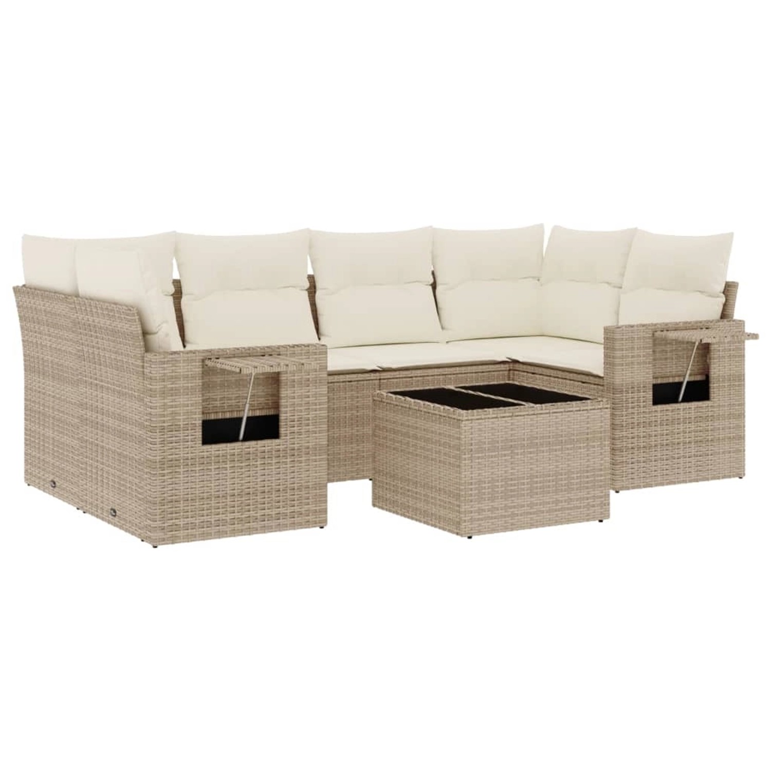 vidaXL 7-Tlg Garten-Sofagarnitur mit Kissen Beige Poly Rattan 3252255 günstig online kaufen