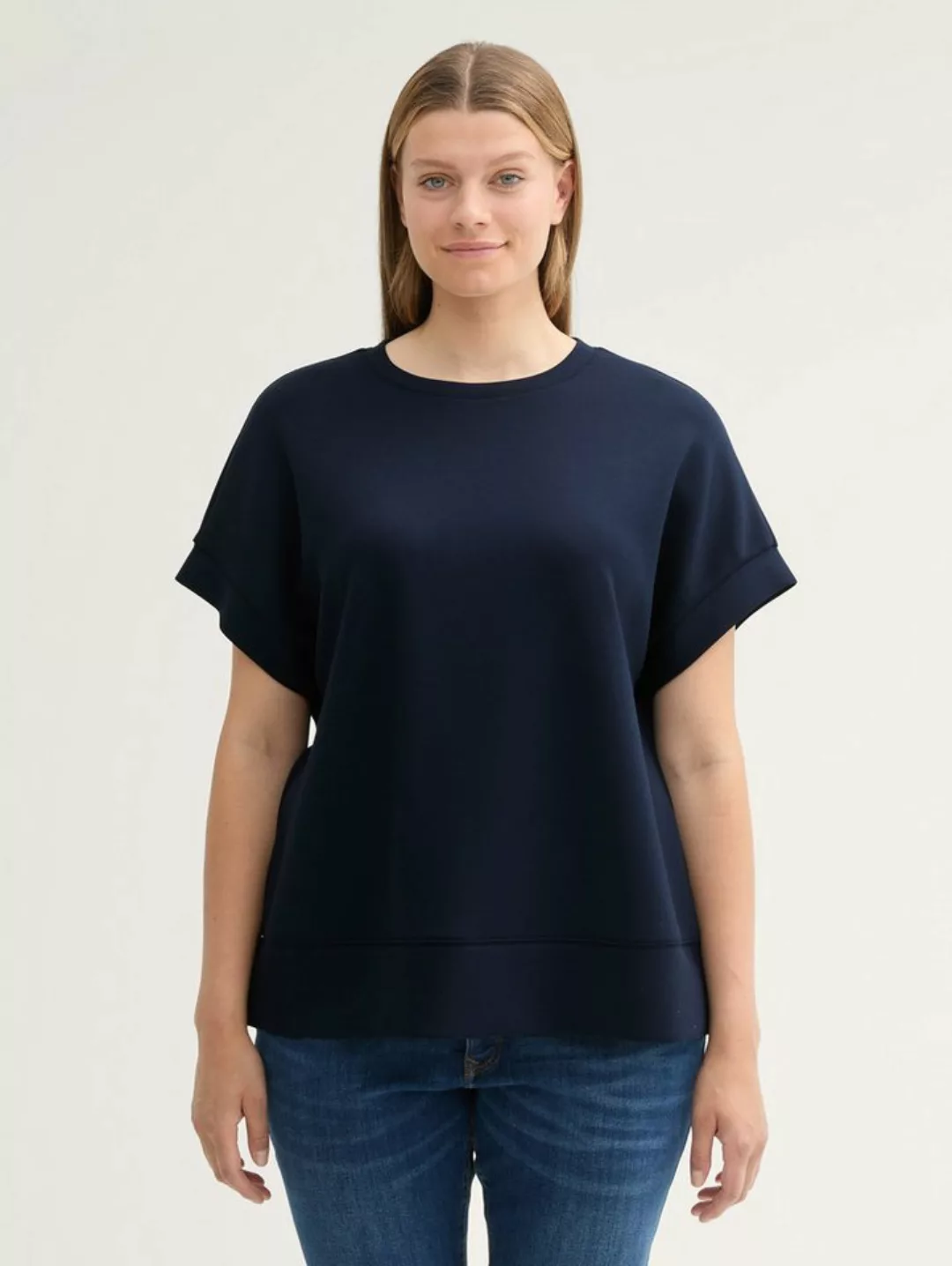 TOM TAILOR PLUS Sweatshirt Plus - Scuba Kurzarm-Sweatshirt günstig online kaufen