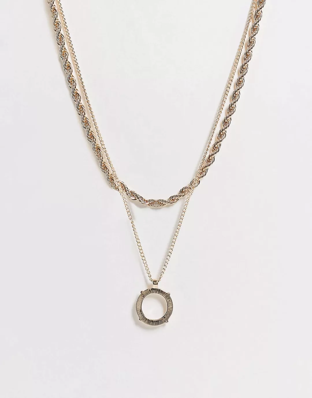 Topshop – Mehrreihige Halskette mit Ring-Anhänger in Goldfarbton-Goldfarben günstig online kaufen