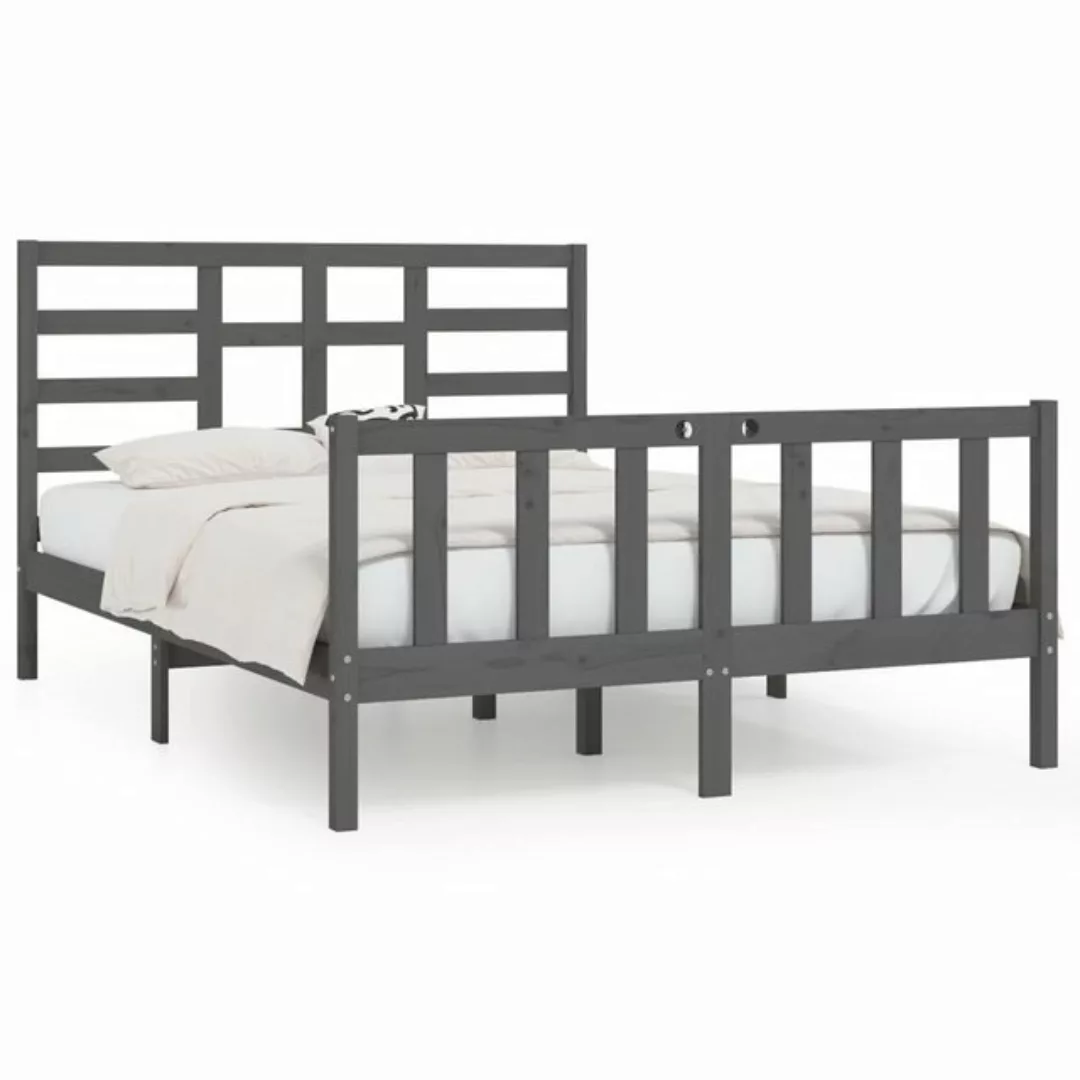 vidaXL Bettgestell Massivholzbett Grau 150x200 cm 5FT King Size Bett Bettge günstig online kaufen