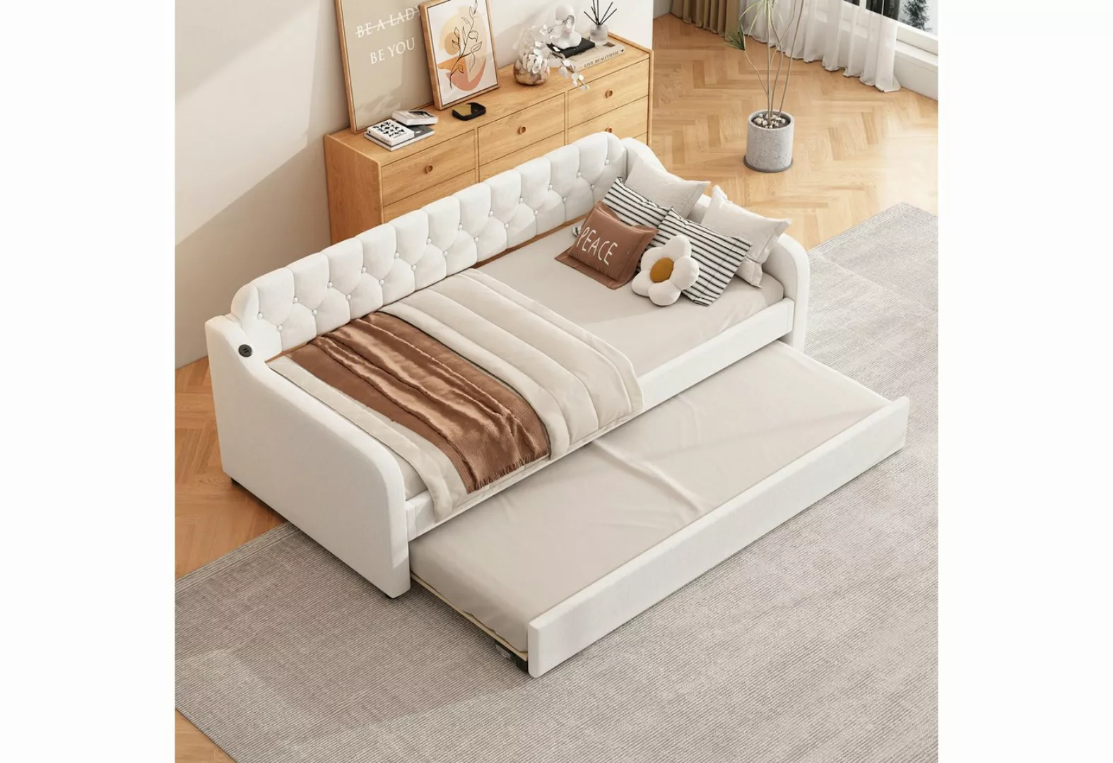 HAUSS SPLOE Schlafsofa 90x200cm Tagesbett mit ausziehbares Rollbett, USB-An günstig online kaufen