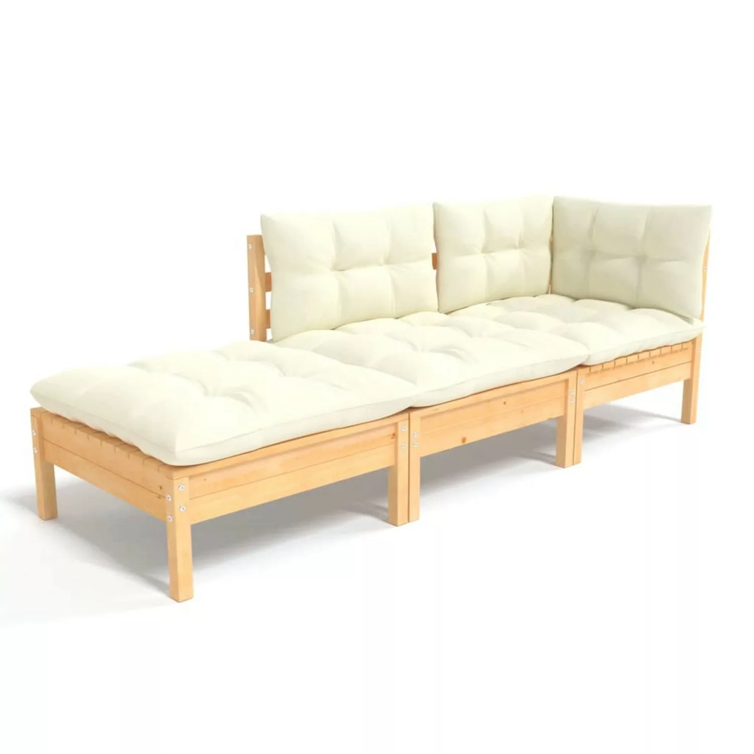 vidaXL 3-tlg Garten-Lounge-Set mit Creme Kissen Massivholz Kiefer günstig online kaufen