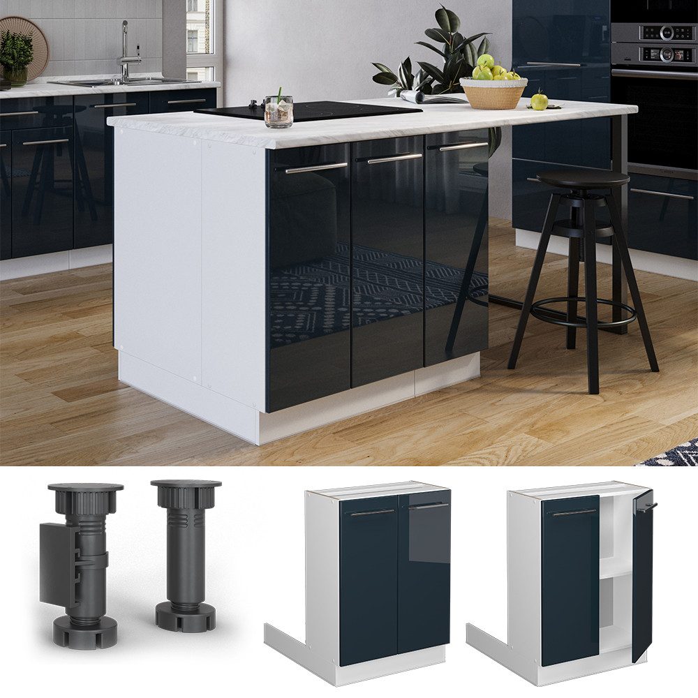 Vicco Unterschrank Fame-Line, Dunkelblau Hochglanz/Weiß, 60 günstig online kaufen