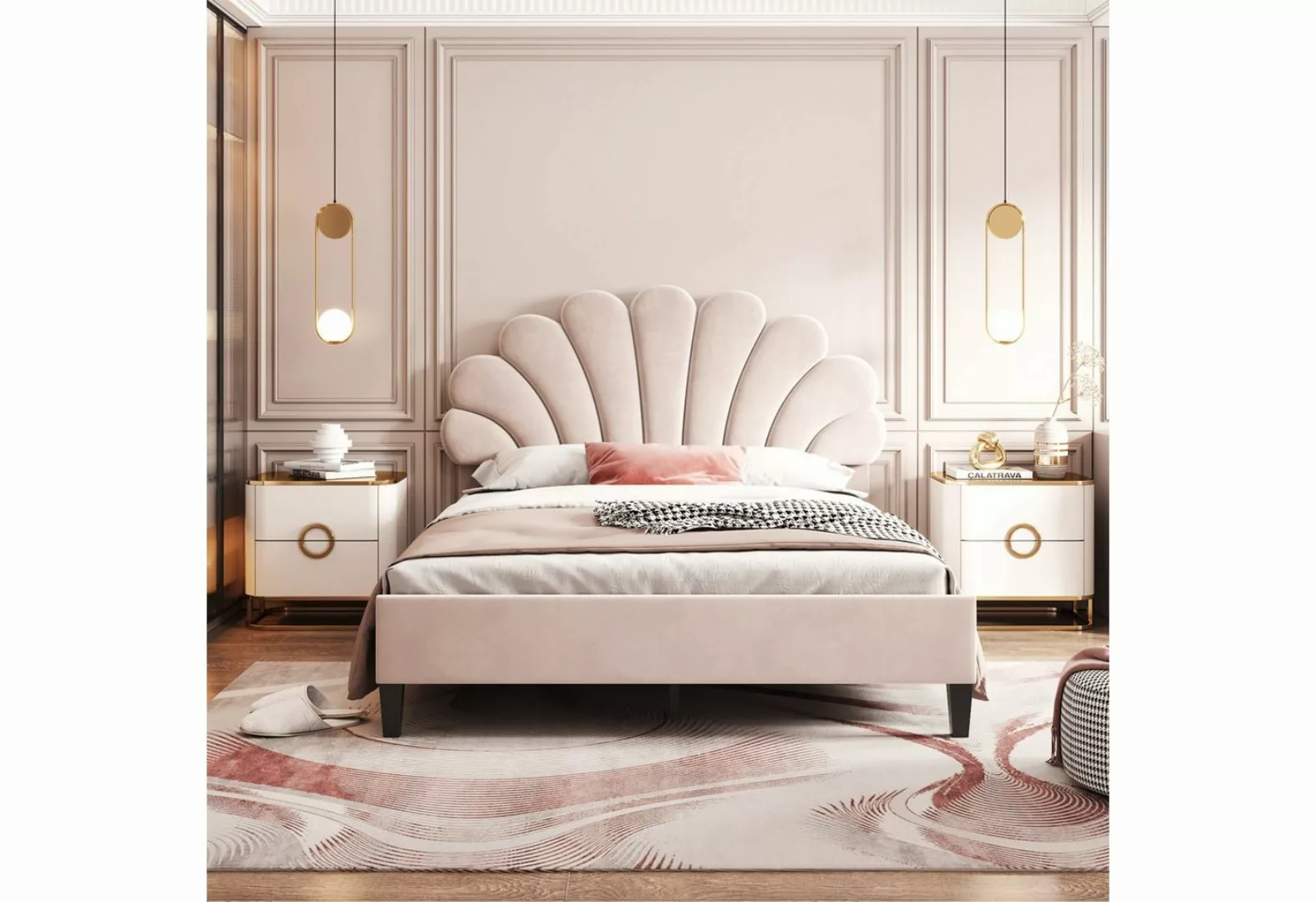 Fangqi Polsterbett 140 x 200 cm gepolstertes Doppelbett,Jugendbett mit gebl günstig online kaufen