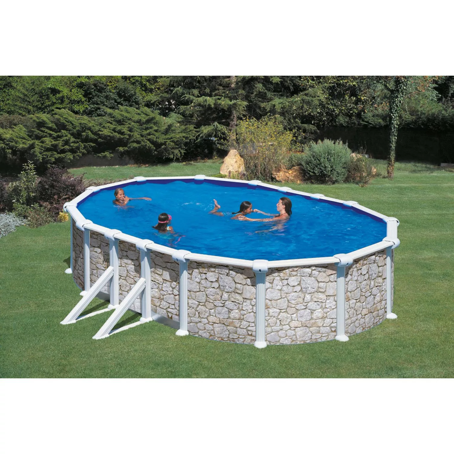 Summer Fun Stahlwand Pool-Set Stein Dekor VENEZIA oval 610 x 375 x 120cm günstig online kaufen