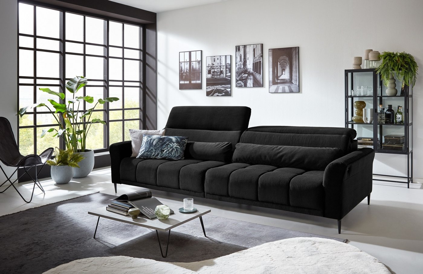 freiraum Big-Sofa Wolve, Kopfteilverstellung, 2 Kissen, Cord schwarz - 280x günstig online kaufen