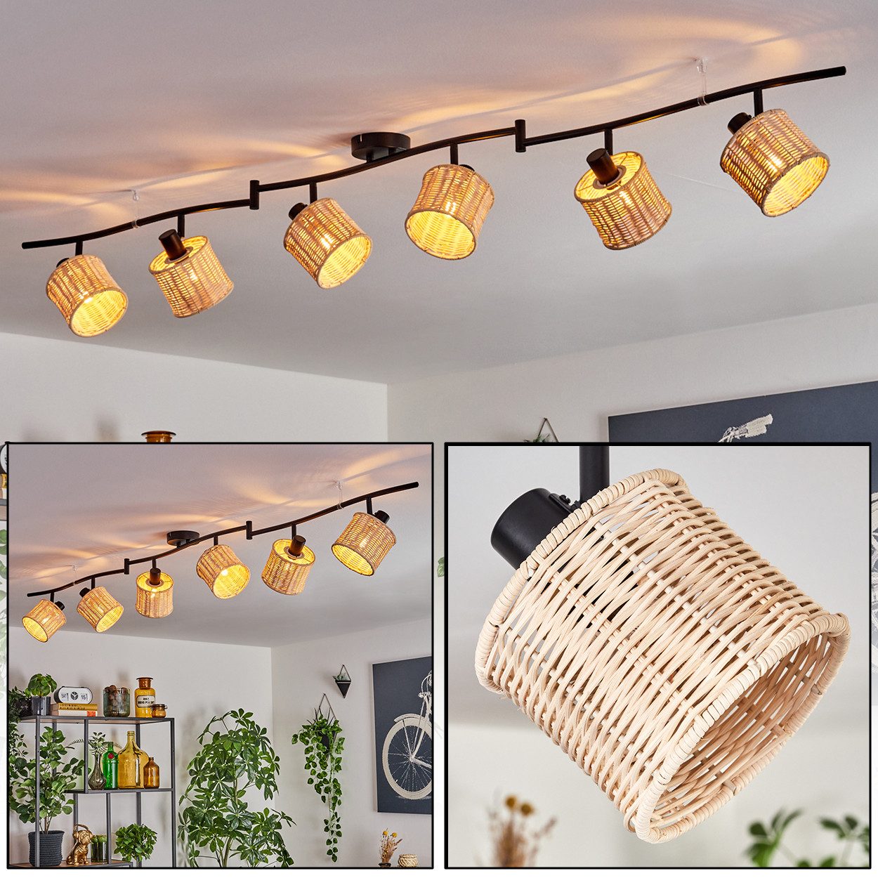 hofstein Deckenleuchte Deckenlampe aus Metall/Korbgeflecht/Rattan in günstig online kaufen
