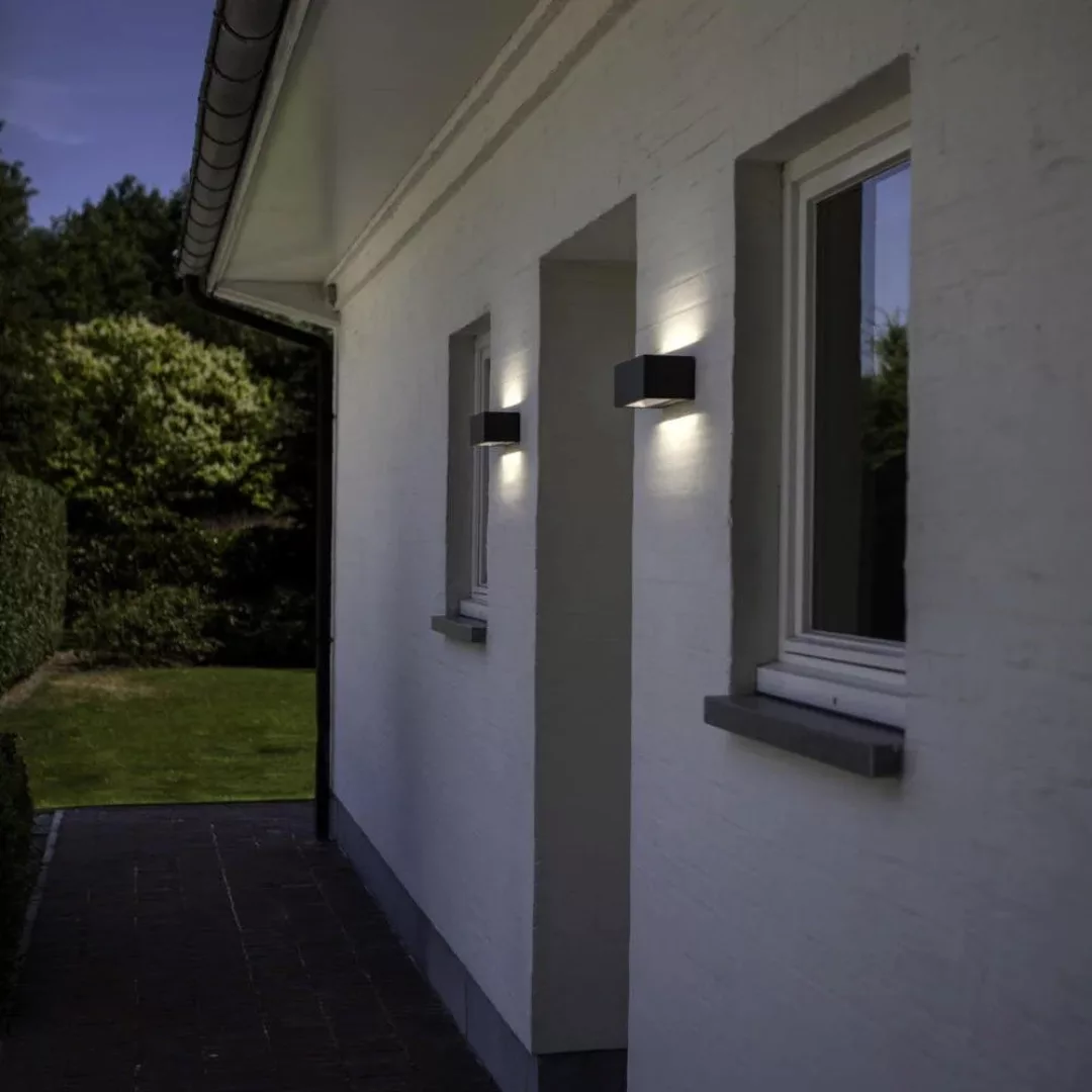 LED Wandleuchte Gemini in Schwarz 2x10W 1230lm IP54 warmweiß 2-flammig günstig online kaufen