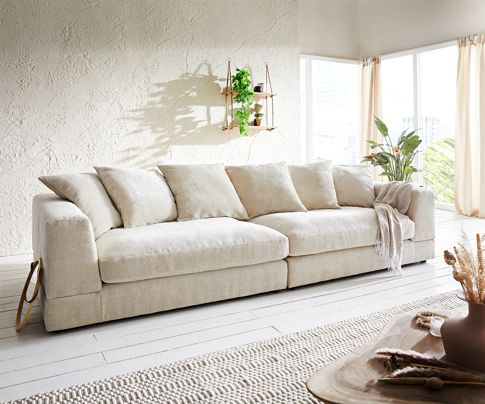 DELIFE Big-Sofa Justo, Justo Chenille Beige 310x110 cm günstig online kaufen