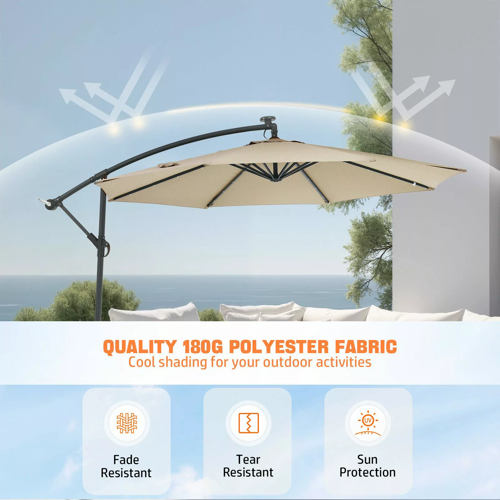 LETGOSPT Sonnenschirm Gartenschirm Ø300cm mit LED-Beleuchtung,Schutzhülle,U günstig online kaufen