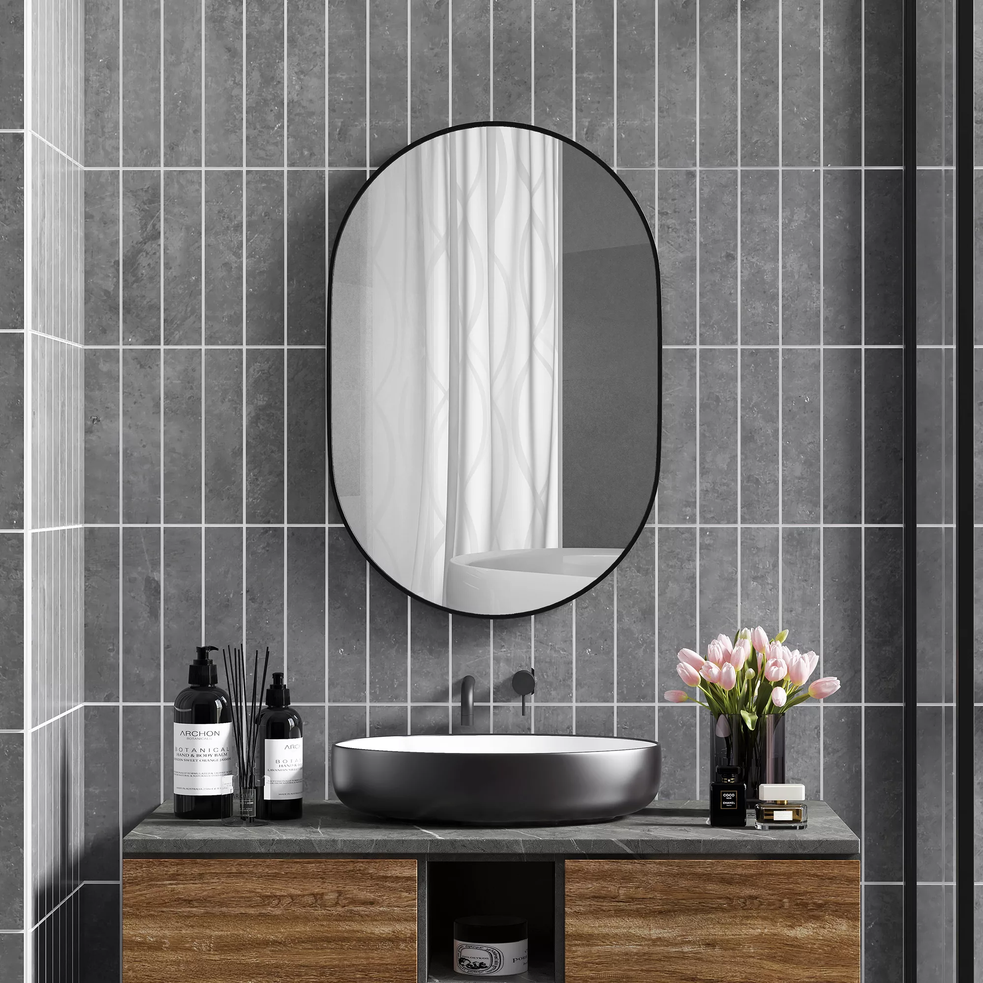 HOMCOM Badezimmerspiegel Oval 60x90cm aus gehärtetem Glas, Moderner Wandspi günstig online kaufen