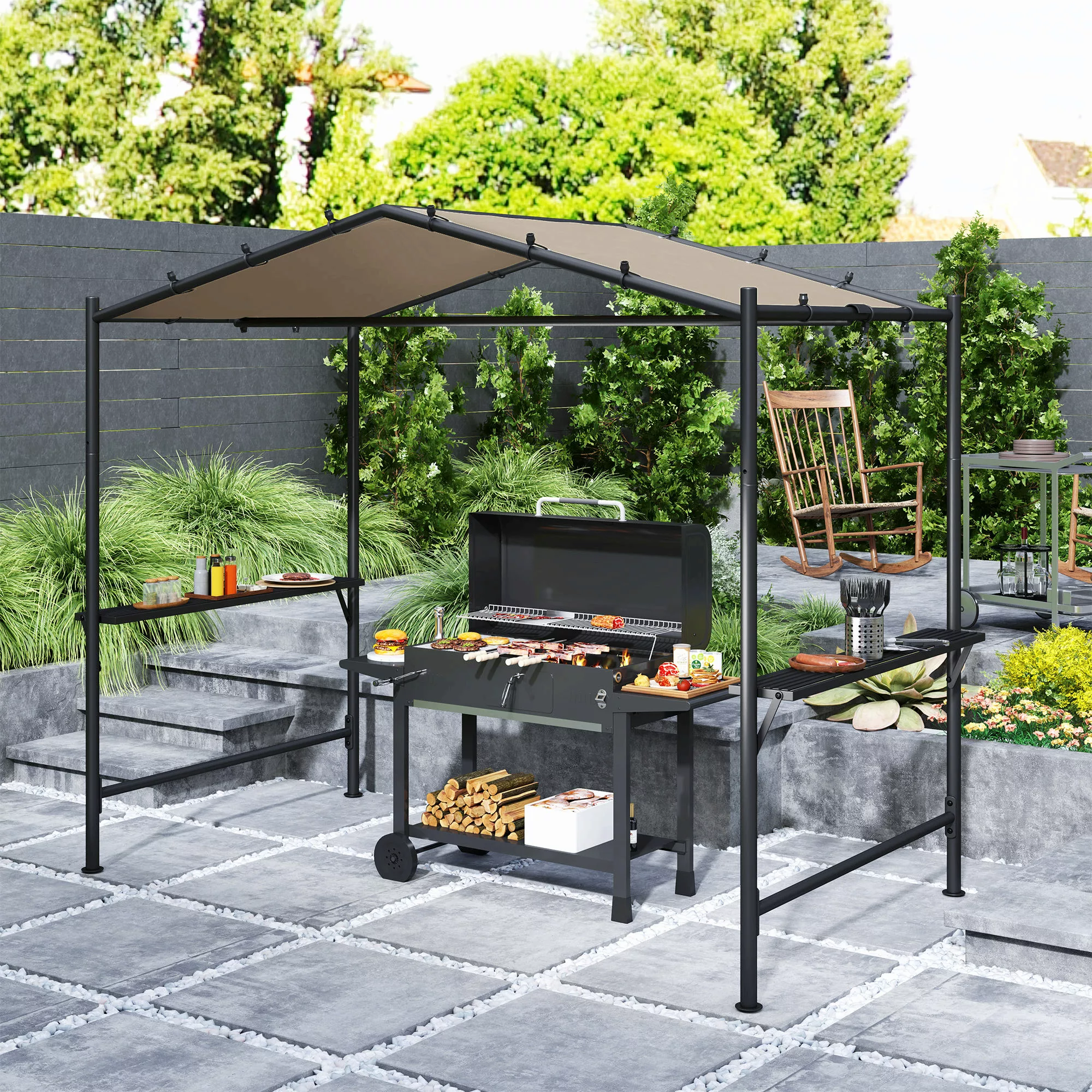 Outsunny Grillpavillon 277 x 149 x 230 cm wasserdicht flammhemmend Gartenpa günstig online kaufen