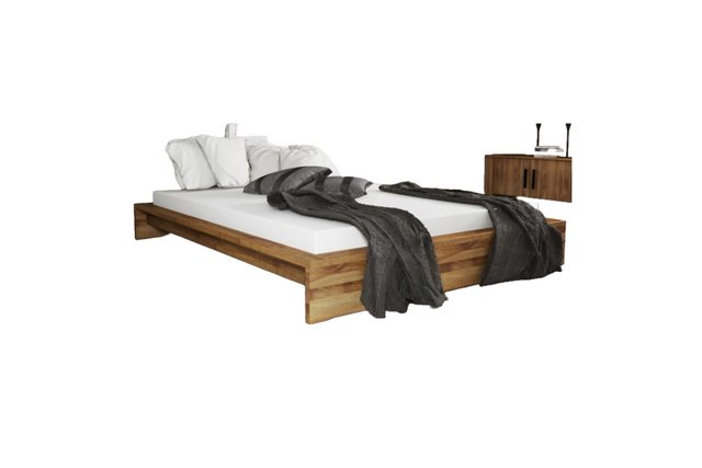 Natur24 Einzelbett Bett Lubic 3 Wildeiche massiv 90x200 ohne Kopfteil mit H günstig online kaufen