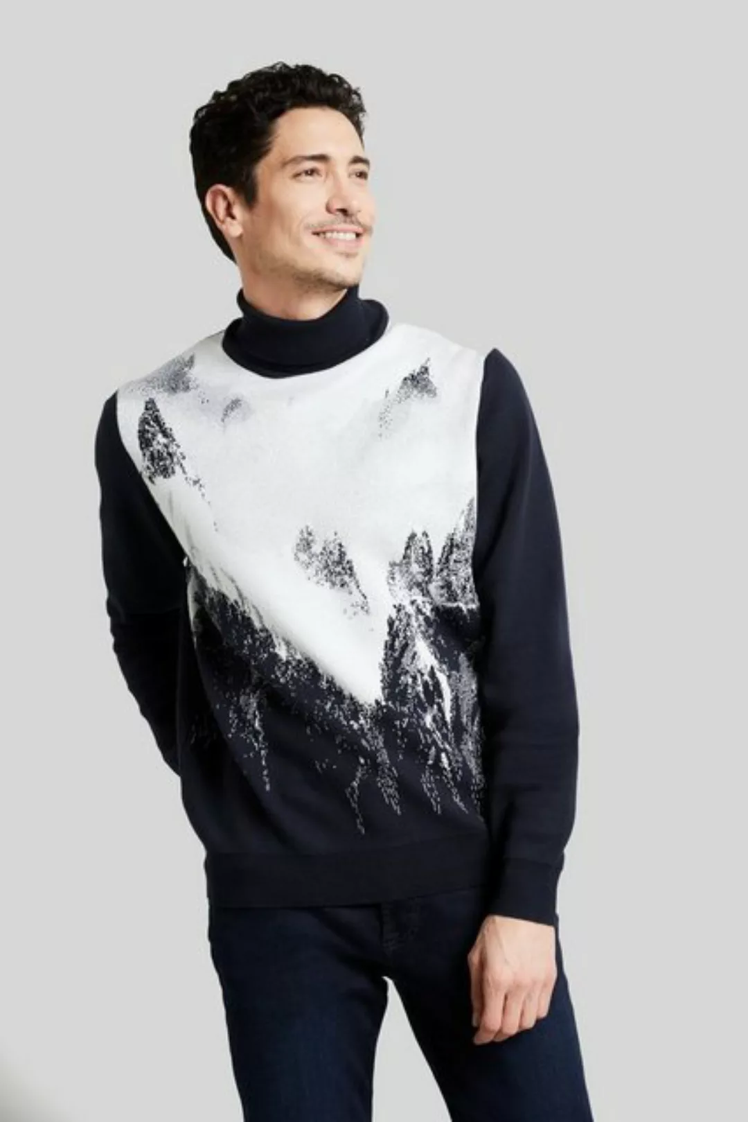 bugatti Rollkragenpullover, mit winterlichem Bergmotiv günstig online kaufen