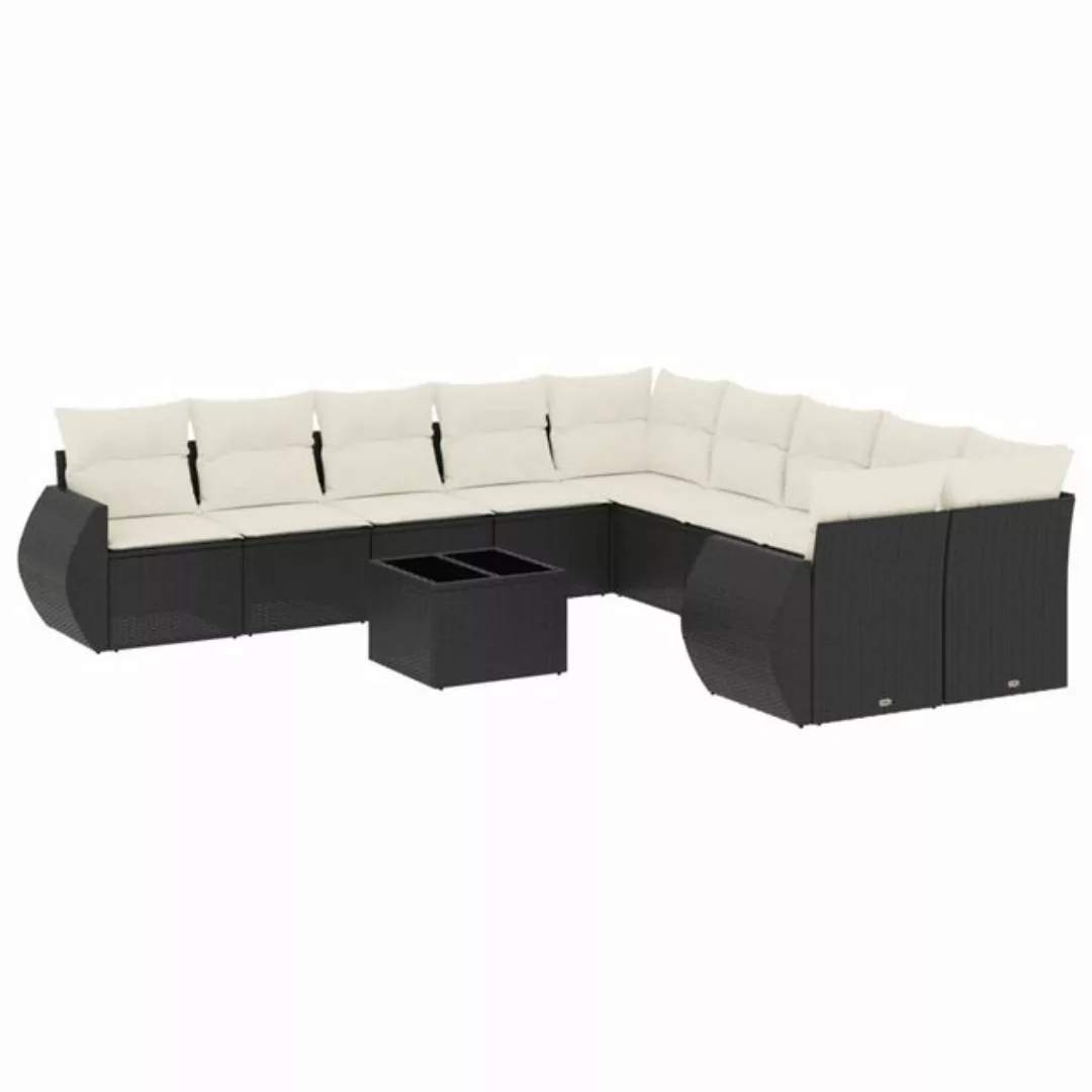 vidaXL Sofaelement 11-tlg. Garten-Sofagarnitur mit Kissen Schwarz Poly Ratt günstig online kaufen