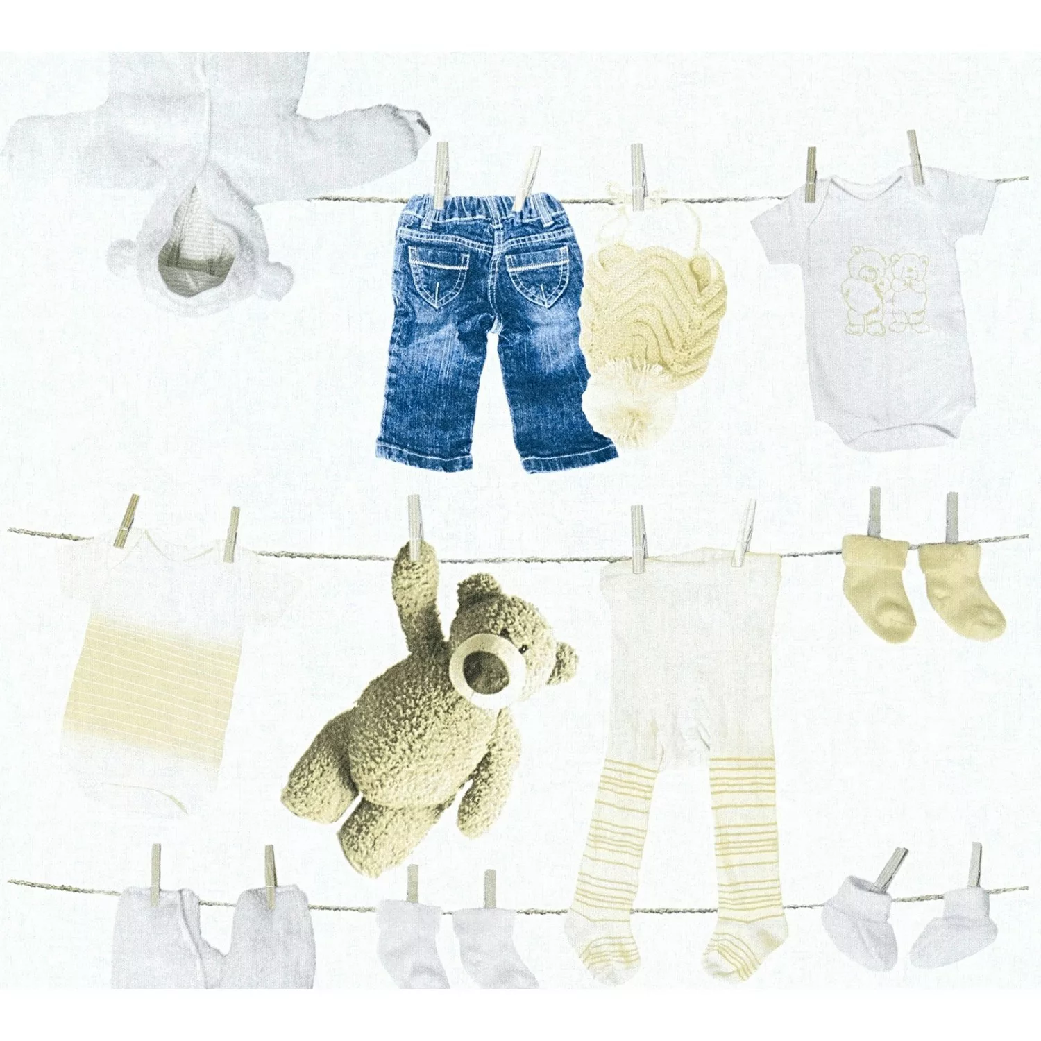 Bricoflor Babyzimmer Tapete als Panel Selbstklebende Tapete mit Teddybär Id günstig online kaufen