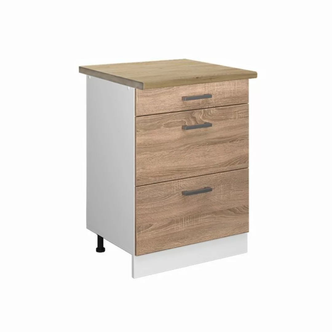 Vicco Unterschrank R-Line, Sonoma/Weiß, 60 cm mit Schubladen, ohne Arbeitsp günstig online kaufen