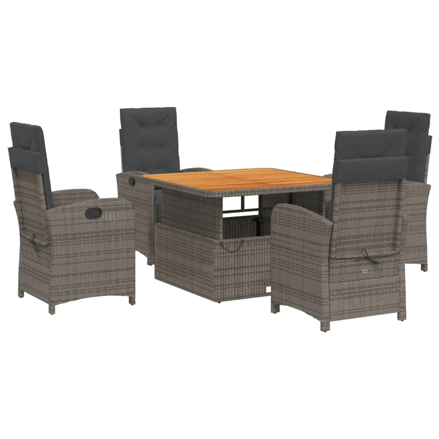 vidaXL 5-Tlg Garten-Essgruppe mit Kissen Grau Poly Rattan 3277342 günstig online kaufen