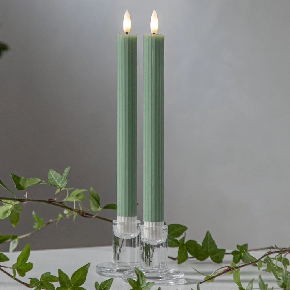 LED Wachskerze Flamme Stripe in Grün 2er-Set 0,02W günstig online kaufen