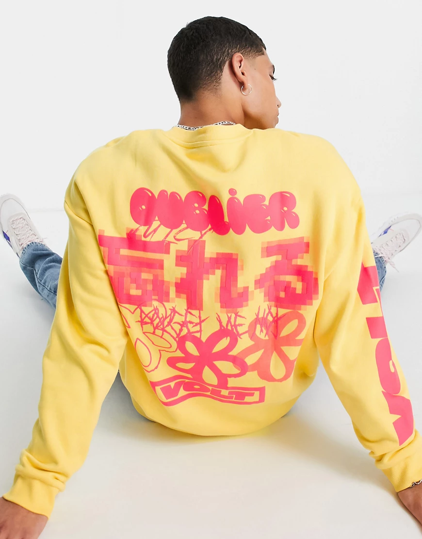 ASOS DESIGN – Oversize-Sweatshirt in Gelb mit verschiedenen Textprints günstig online kaufen