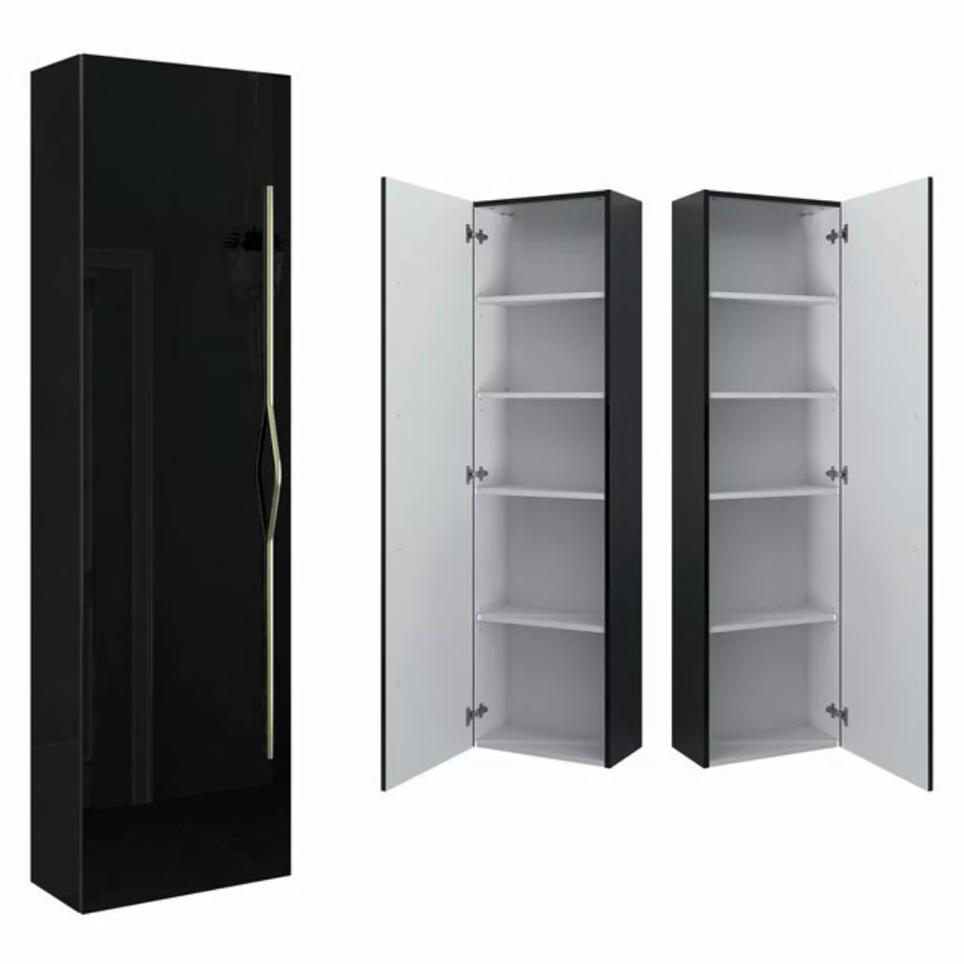 Lomadox Hochschrank PIHA-145 Badschrank Seitenschrank schwarz glänzend lack günstig online kaufen