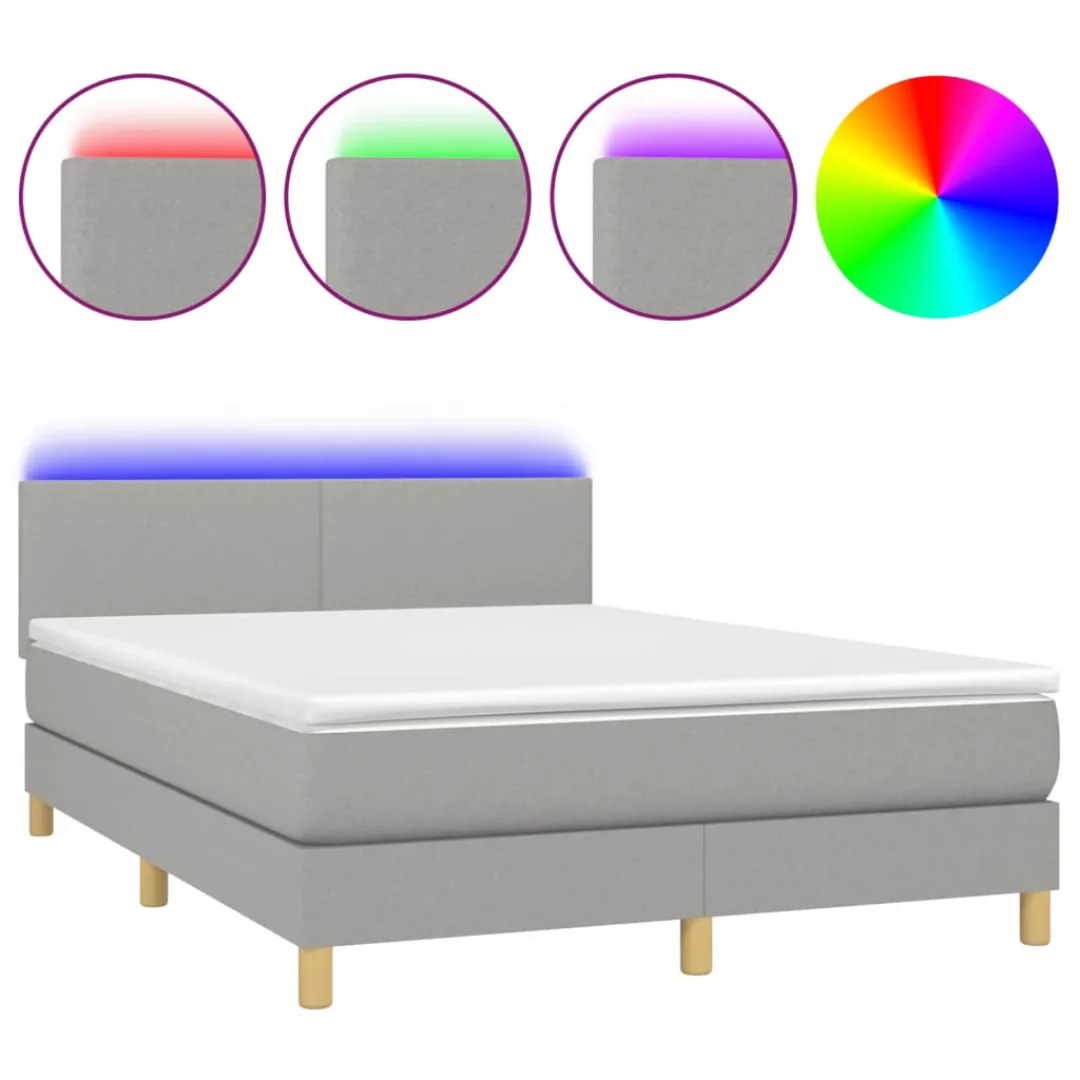 Vidaxl Boxspringbett Mit Matratze & Led Hellgrau 140x200 Cm Stoff günstig online kaufen