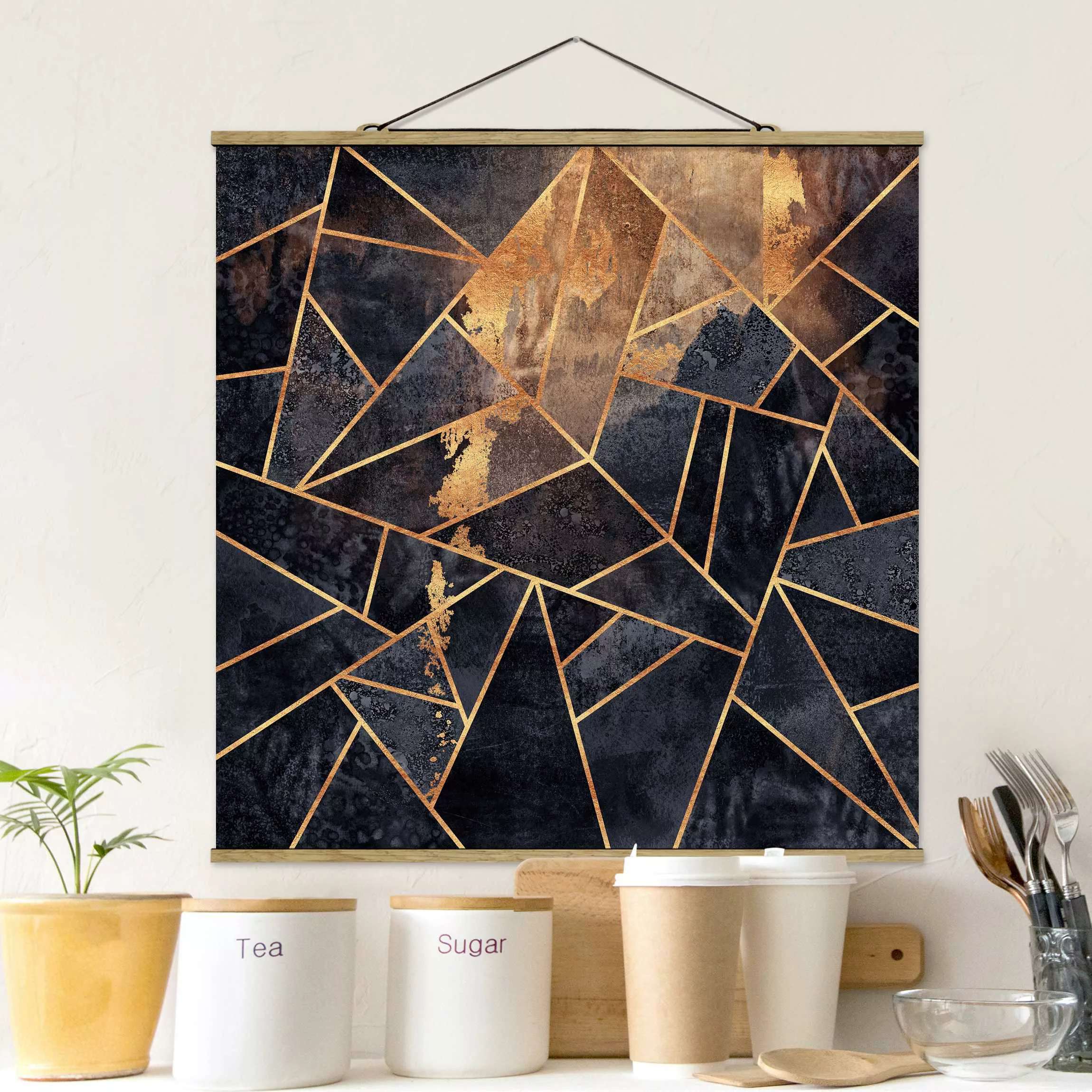 Stoffbild mit Posterleisten Onyx mit Gold günstig online kaufen