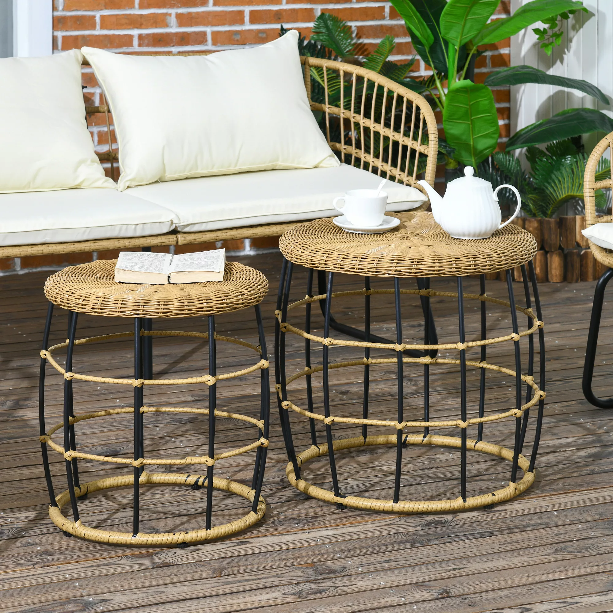 Outsunny Rattan Beistelltisch 2er-Set, Couchtisch, Stapelbarer Sofatisch, H günstig online kaufen