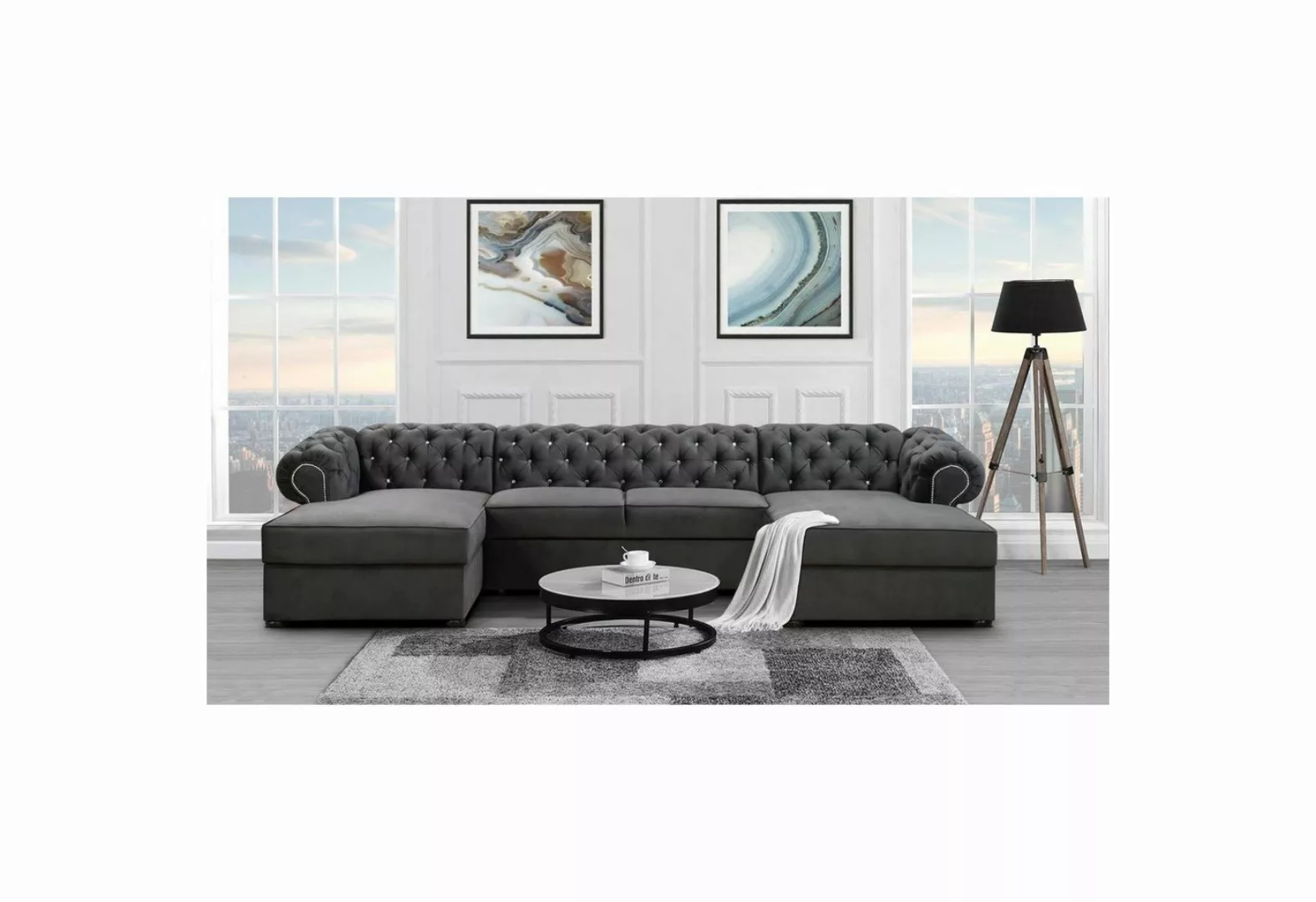 Beautysofa Ecksofa Chester, U-Form Ecksofa Schlaffunktion und Bettkasten, C günstig online kaufen