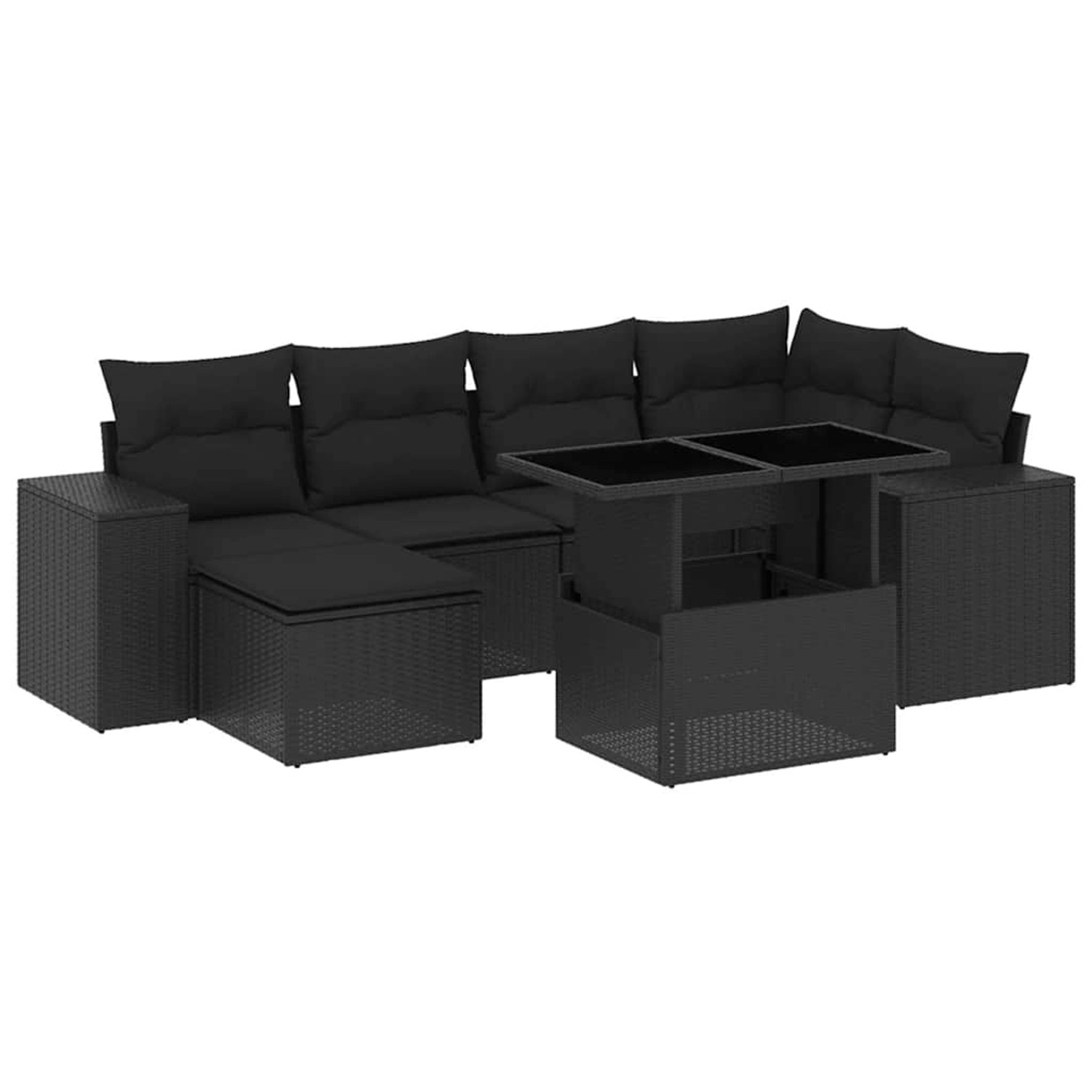 vidaXL 7-Tlg Garten-Sofagarnitur mit Kissen Schwarz Poly Rattan 3269305 günstig online kaufen
