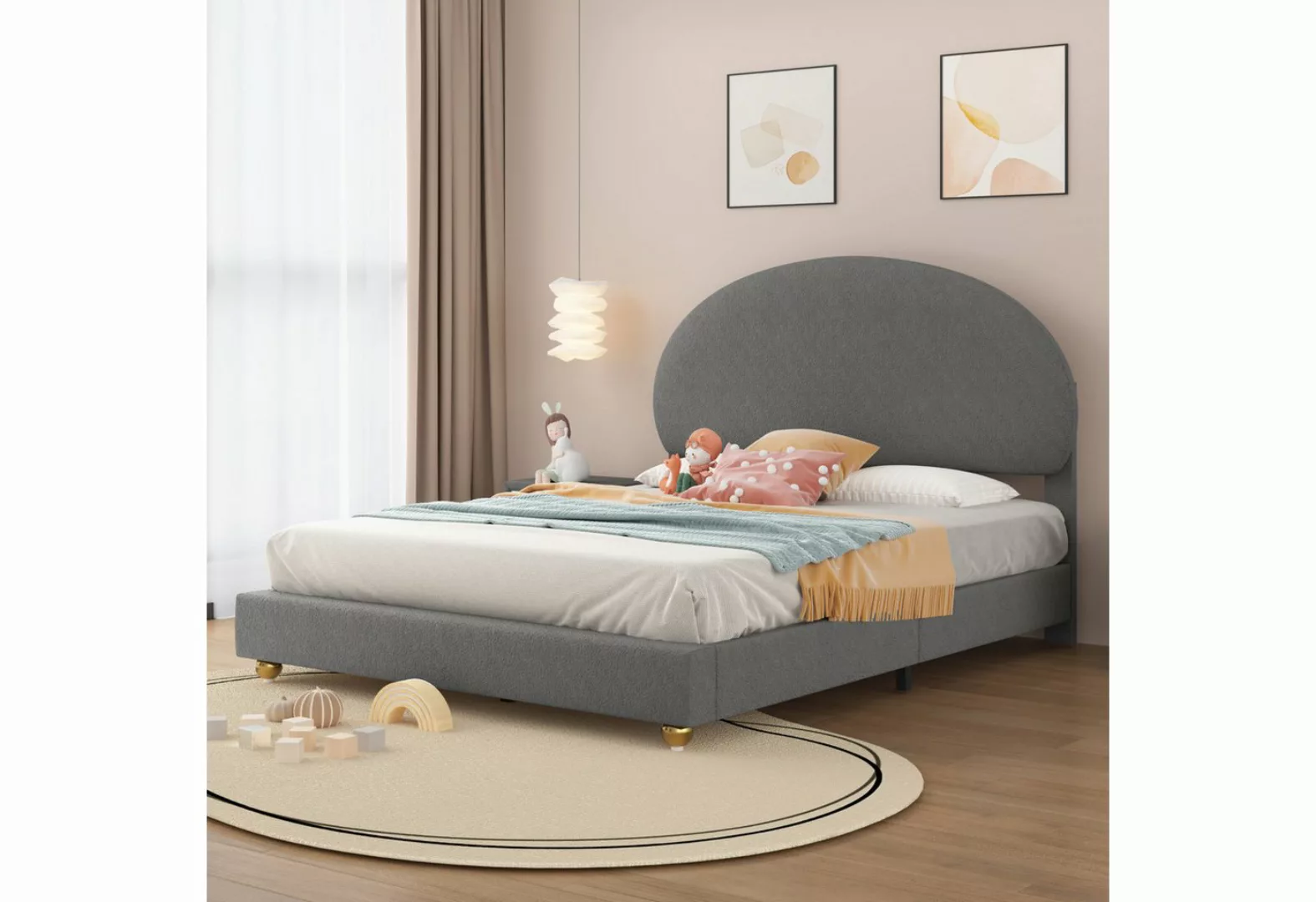 OKWISH Kinderbett Polsterbett Gästebett (Doppelbett mit bogenförmigem Kopft günstig online kaufen