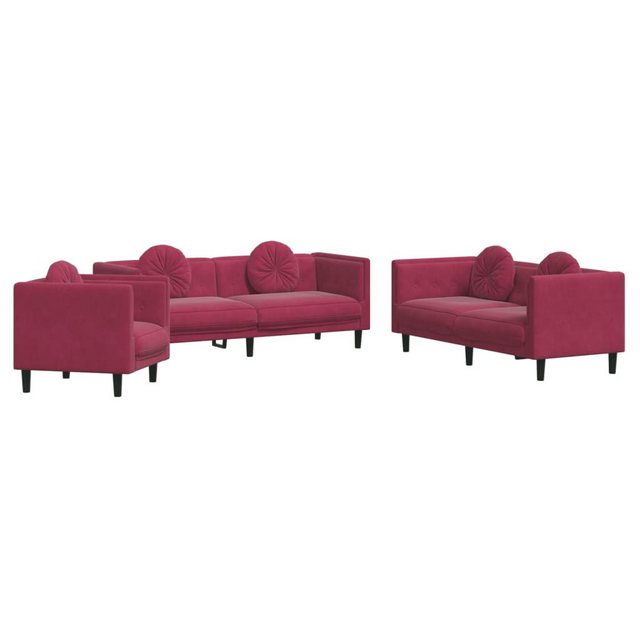 vidaXL Sofa Sofagarnitur Set mit Kissen Samt, 3-tlg., Rot günstig online kaufen