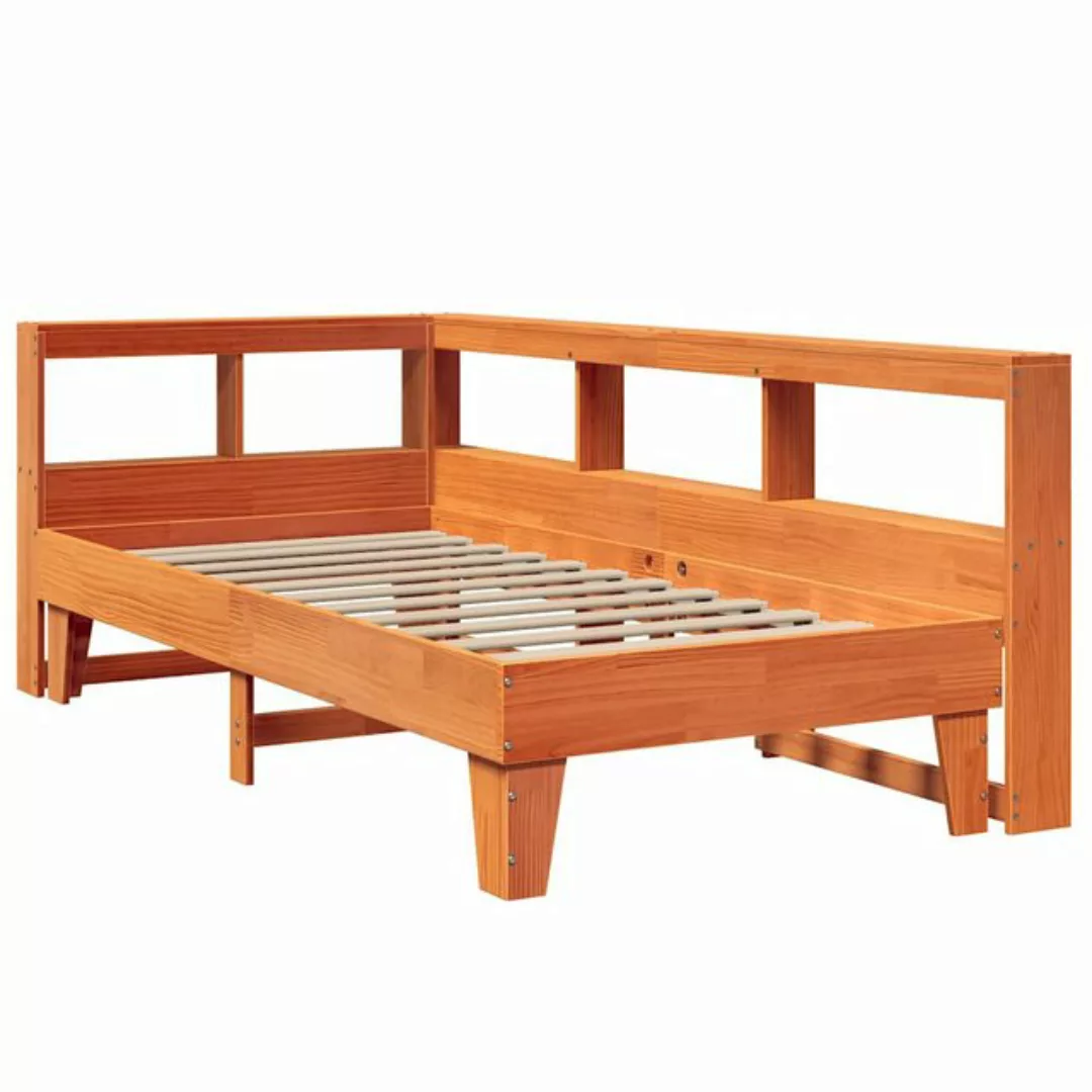 vidaXL Bett Massivholzbett mit Regal ohne Matratze Wachsbraun 90x200 cm günstig online kaufen