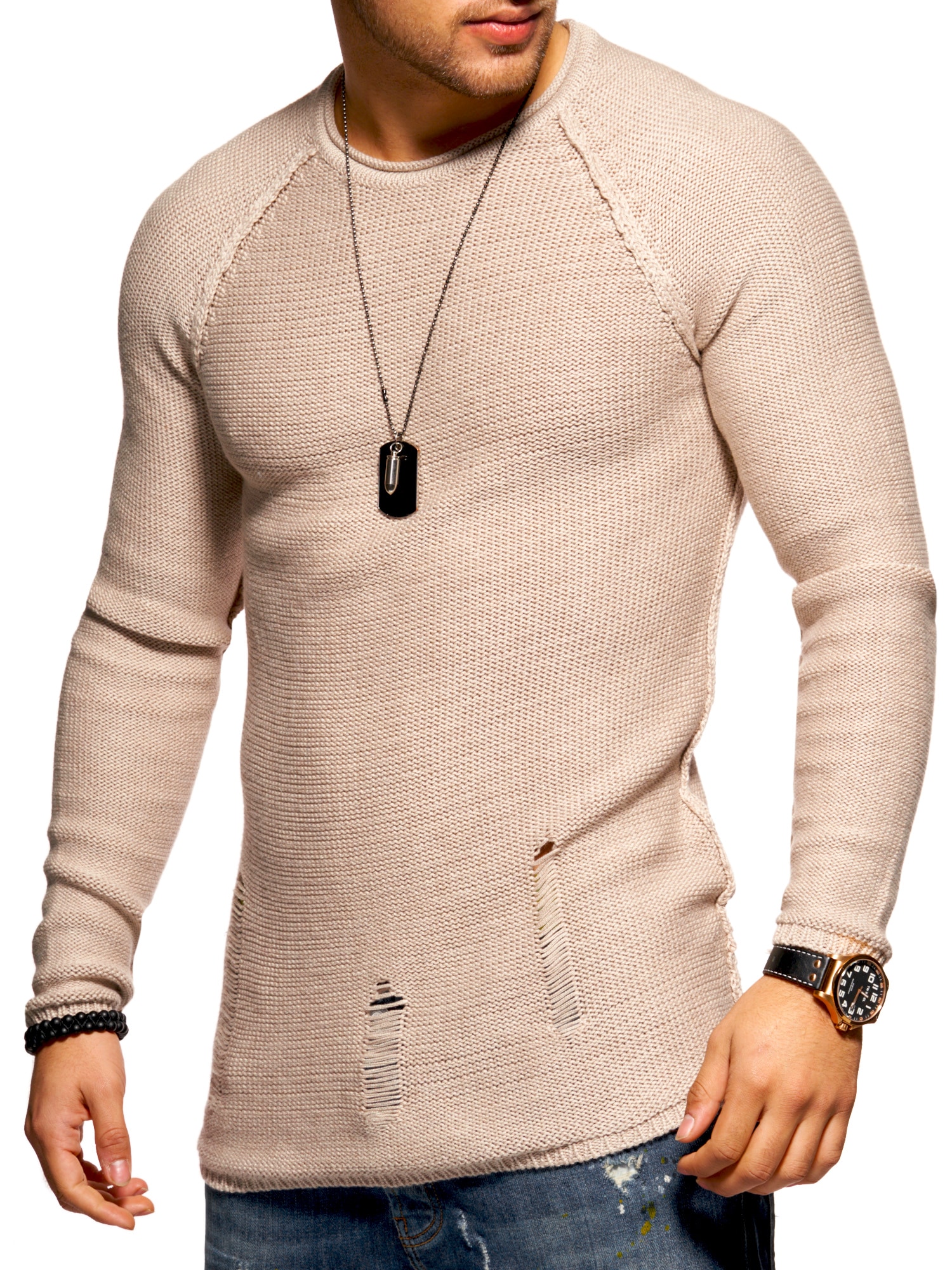 2Y Premium Strickpullover "JOSCHUA", mit Destroyed-Elementen günstig online kaufen