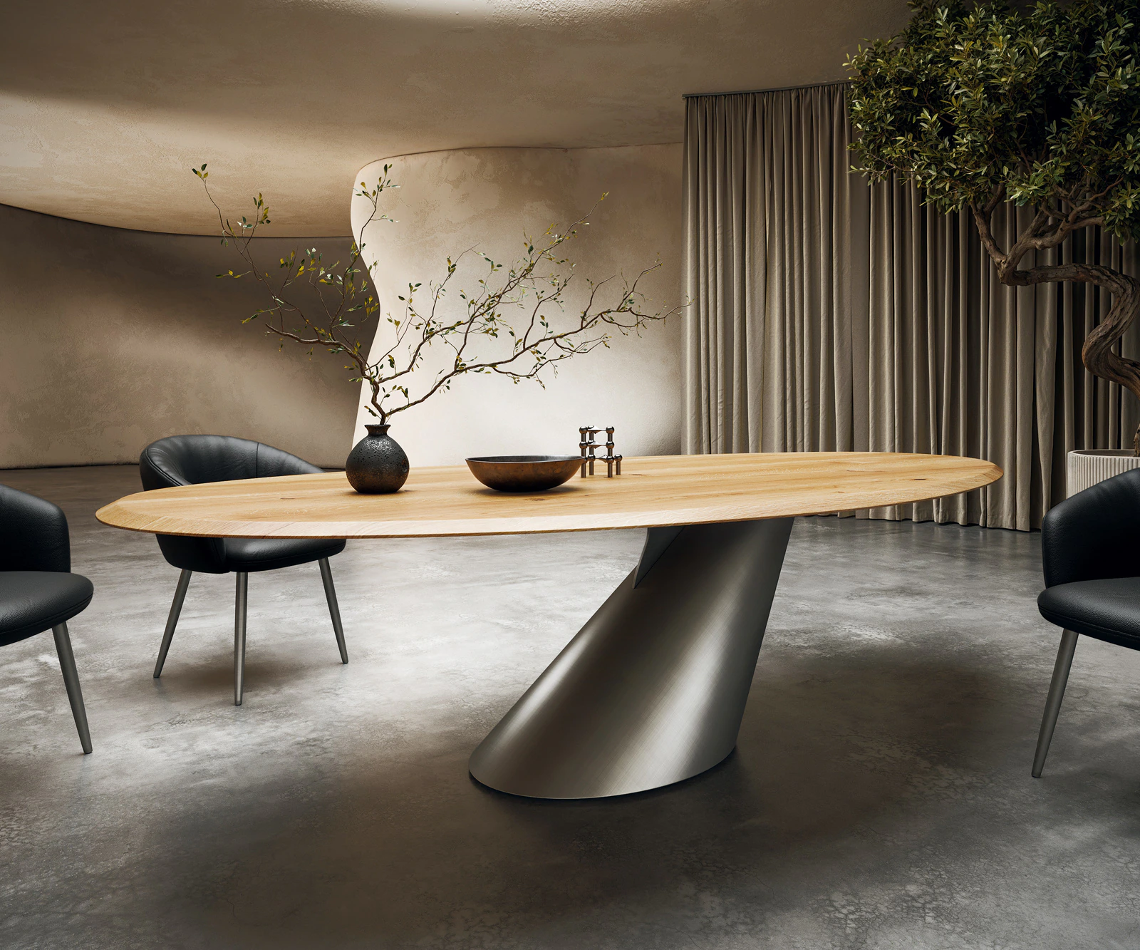 Esstisch Edge Oval 280x130x2,5 Eiche Natur Cono Metallic Silber Flow-Edge günstig online kaufen