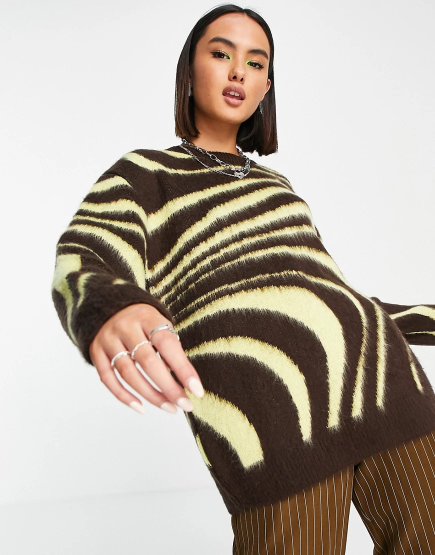 ASOS DESIGN – Oversize-Pullover mit Wirbelmuster-Braun günstig online kaufen