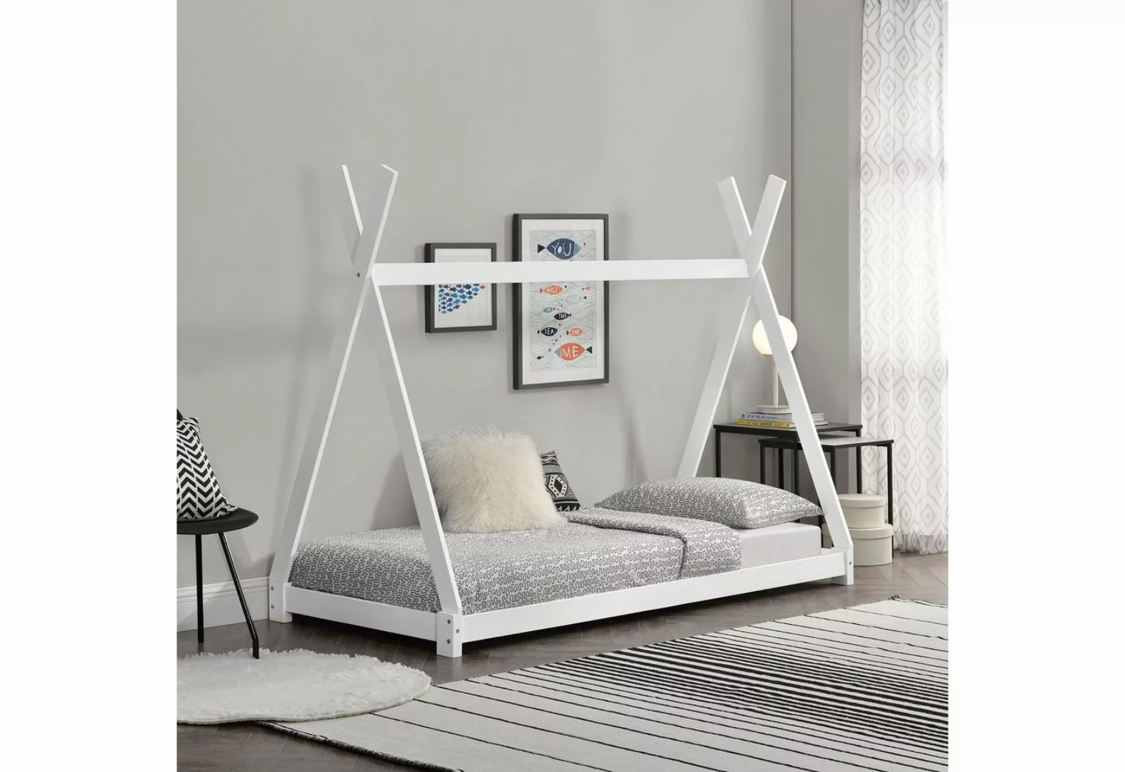 en.casa Kinderbett, »Onejda« Kinderbett Tipi Bett aus Kiefernholz 90x200cm günstig online kaufen