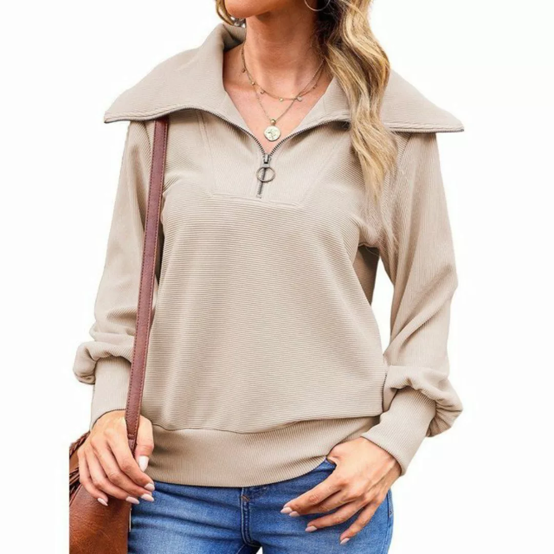 AFAZ New Trading UG Hemdbluse Damen Sweatshirts Langarm Revers mit Reißvers günstig online kaufen