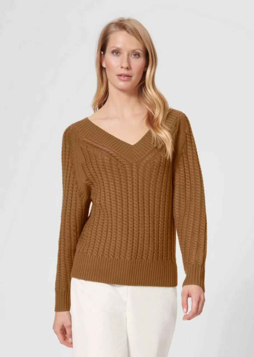 MADELEINE Strickpullover Zopfstrickpullover mit V-Ausschnitt günstig online kaufen