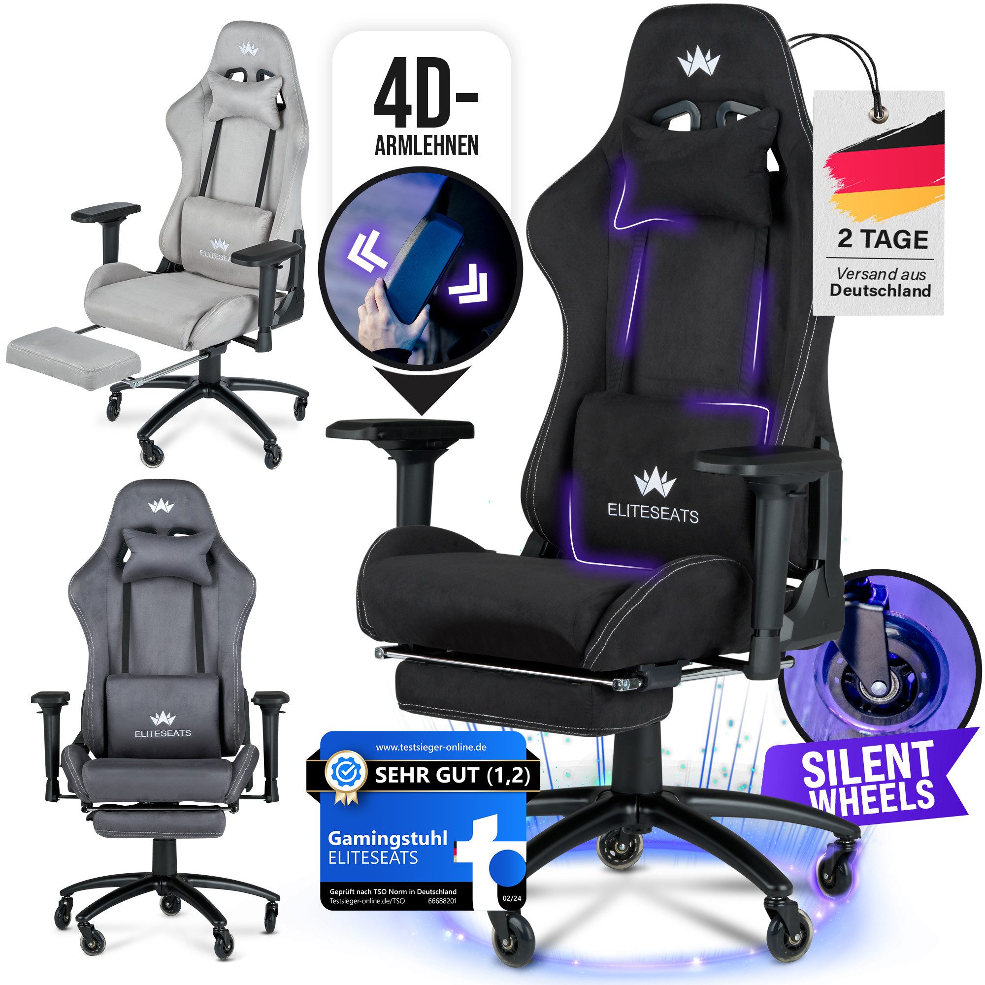 ELITESEATS Gaming-Stuhl Ergonomisch [TESTSIEGER] Kratzerfreie Rollen günstig online kaufen