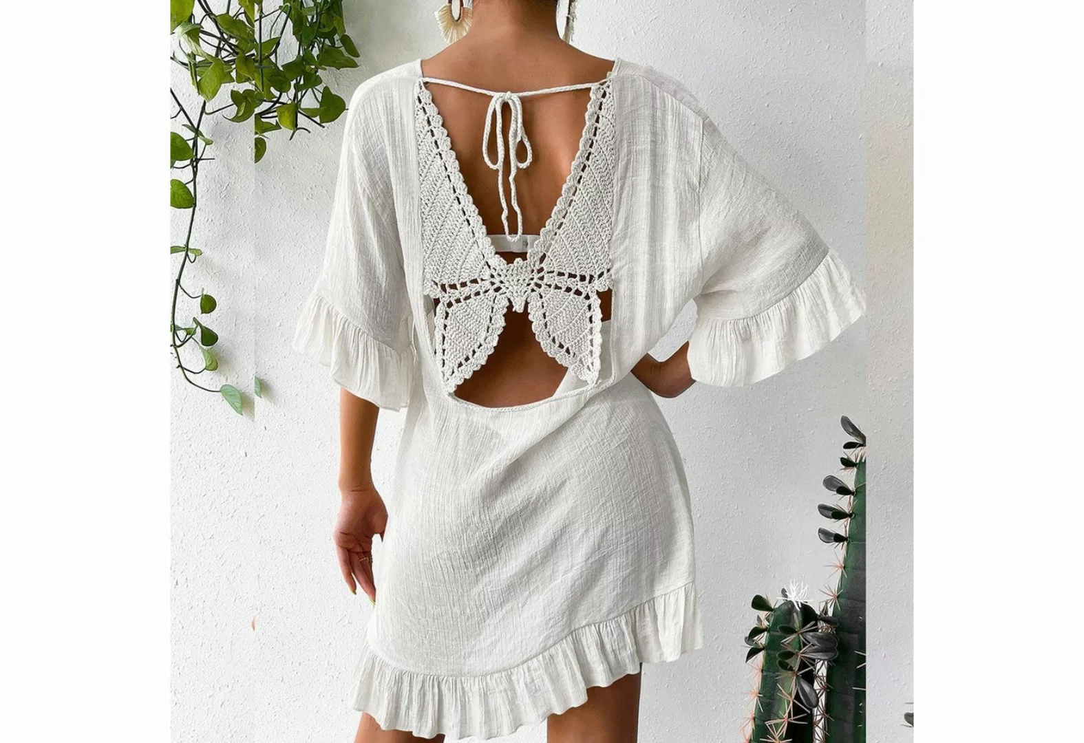 AUKUU Strandkleid Strand-Überkleid, Sonnenschutzkleid, Rücken mit Schmetter günstig online kaufen