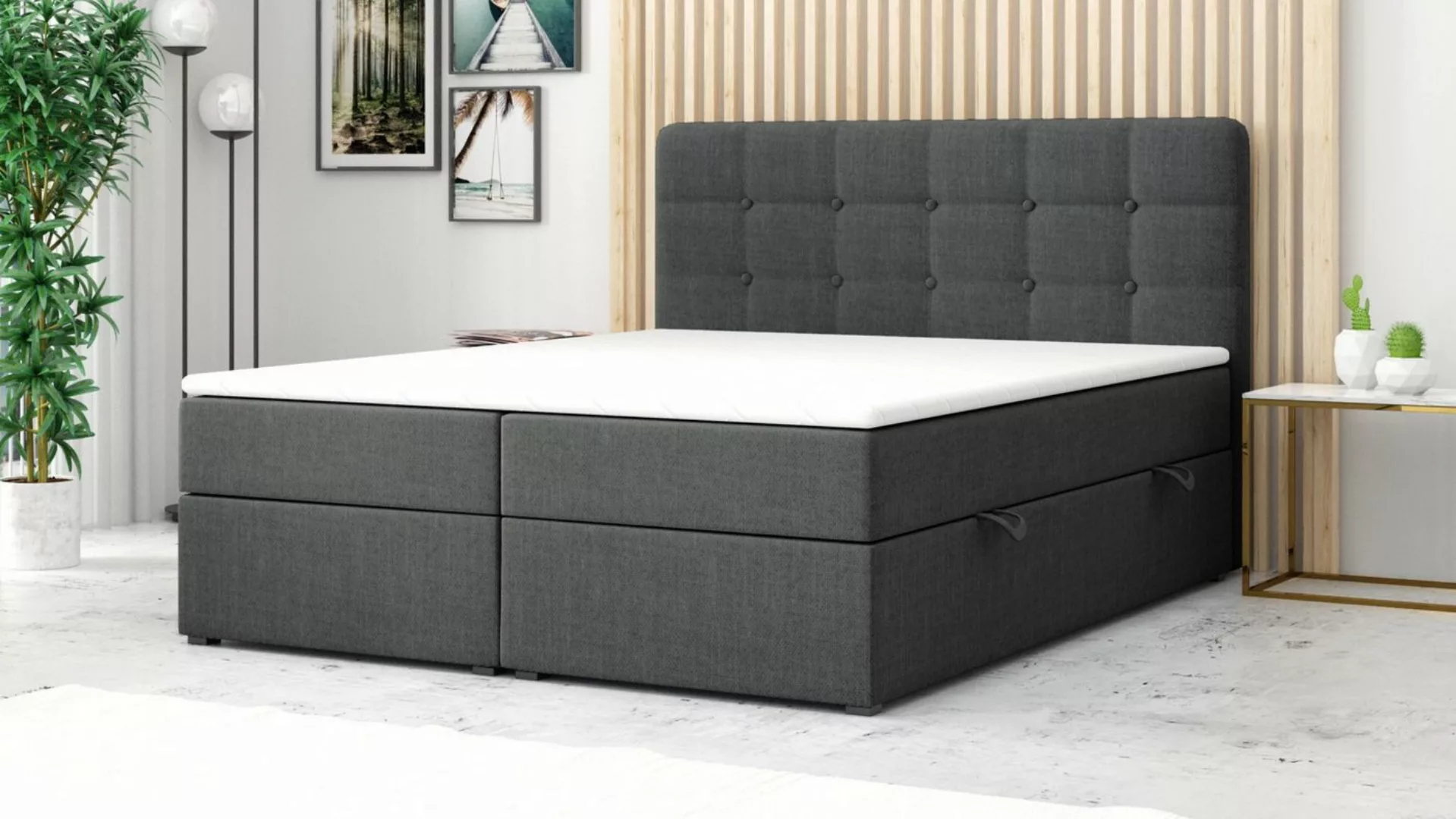 DD-COLLECTION Boxspringbett Paris Grau Schwarz (180 x 200 cm), mit Bettkast günstig online kaufen