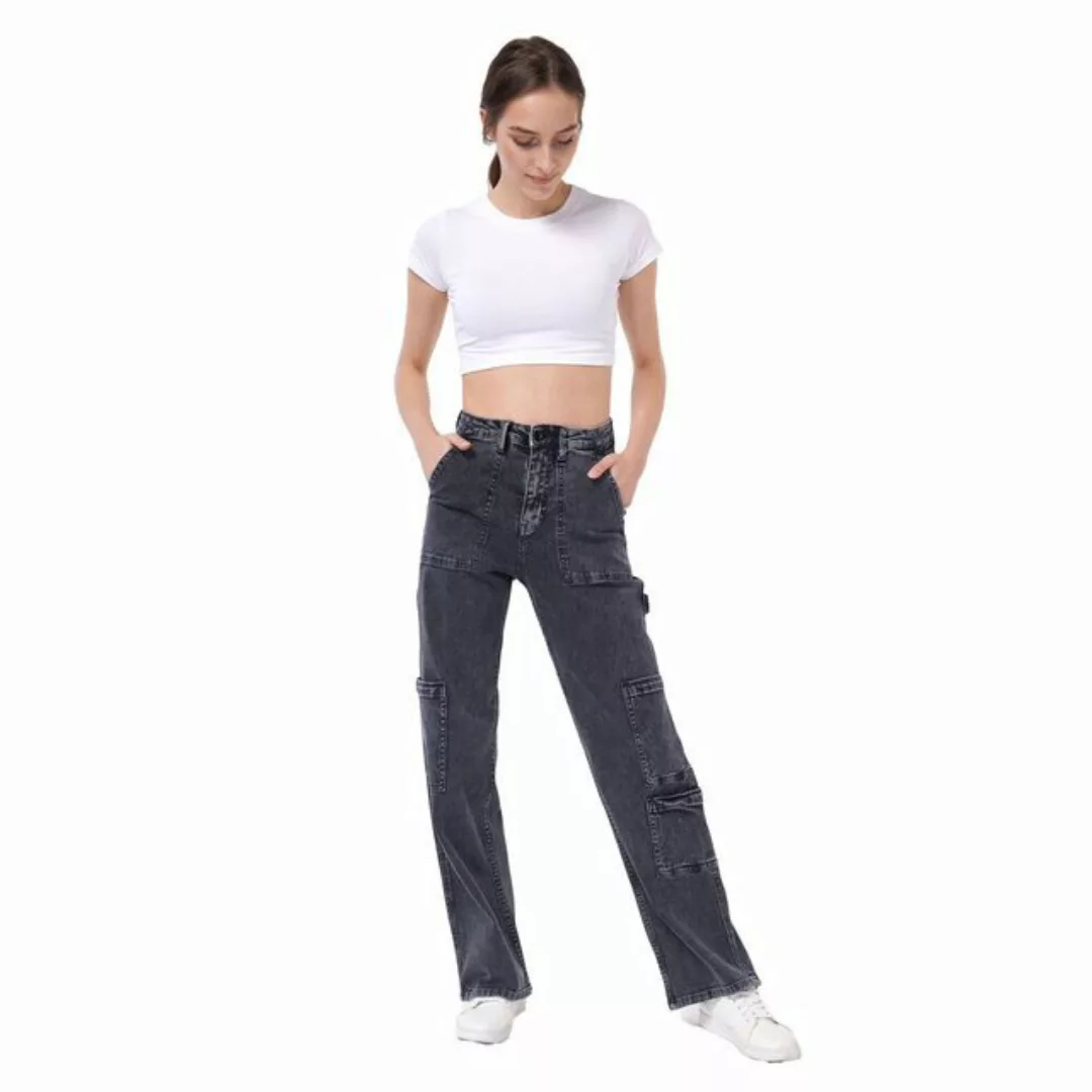 Ital-Design Cargojeans Damen Freizeit (86537192) Used-Look Stretch High Wai günstig online kaufen