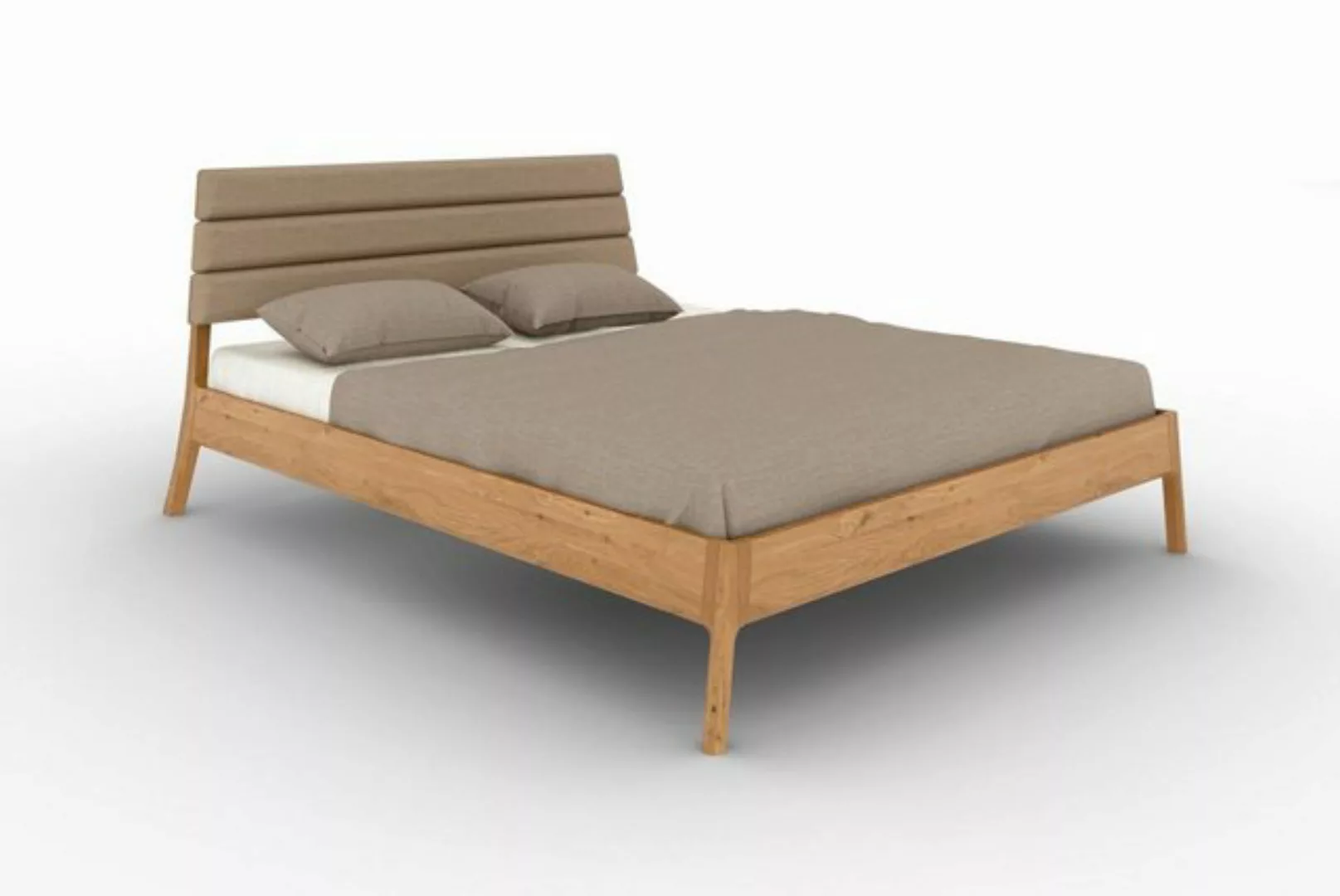 Natur24 Bett Bett Swig 2 Sonderl. 200x190 Wildeiche Polsterkopfteil Beige H günstig online kaufen