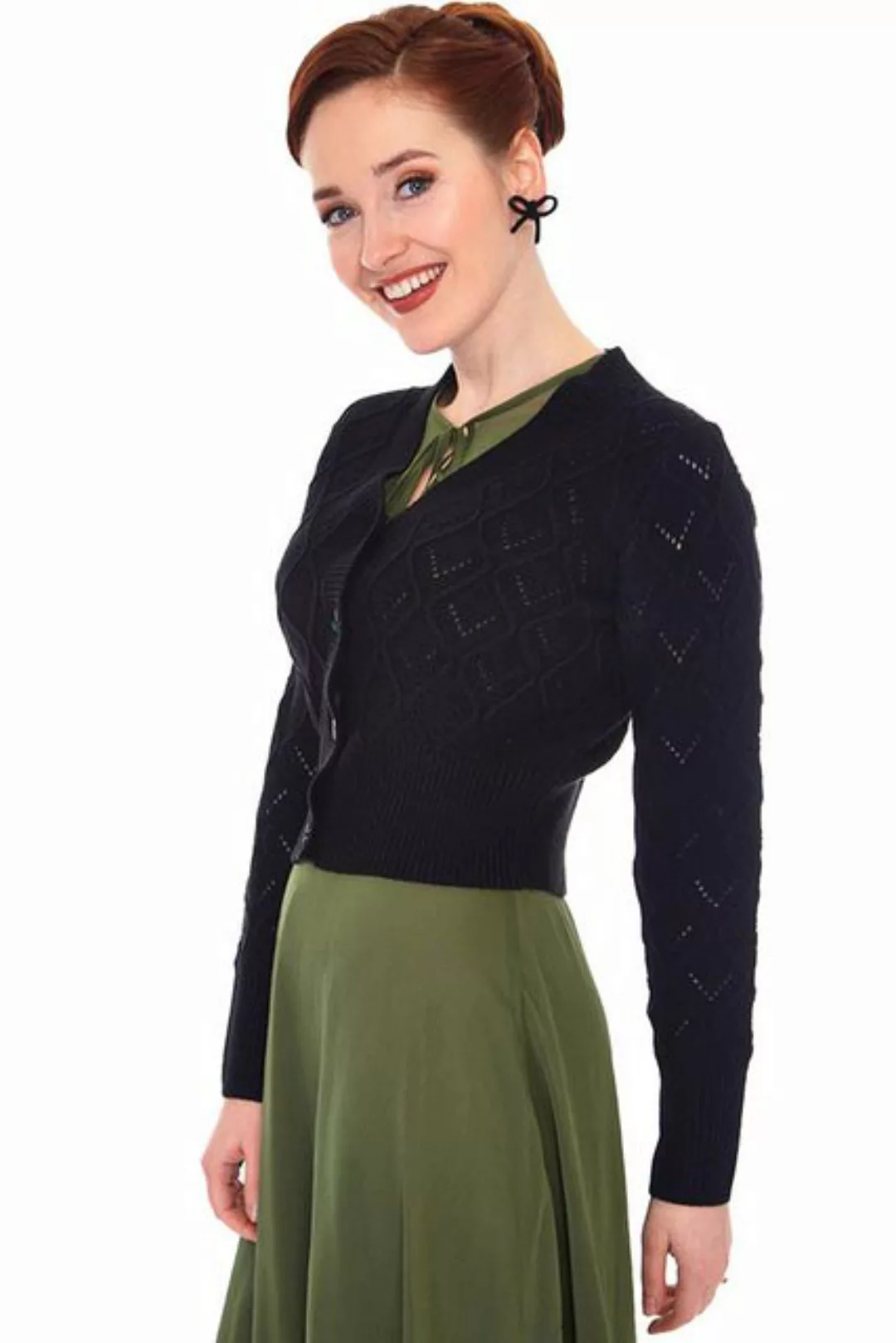 Voodoo Vixen Strickjacke Black Chunky Knit Cardigan Retro Vintage Cardigan günstig online kaufen