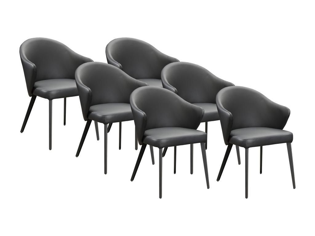 Stuhl mit Armlehnen 6er-Set - Leder & Stahl - Schwarz - MIBELLY von Maison günstig online kaufen