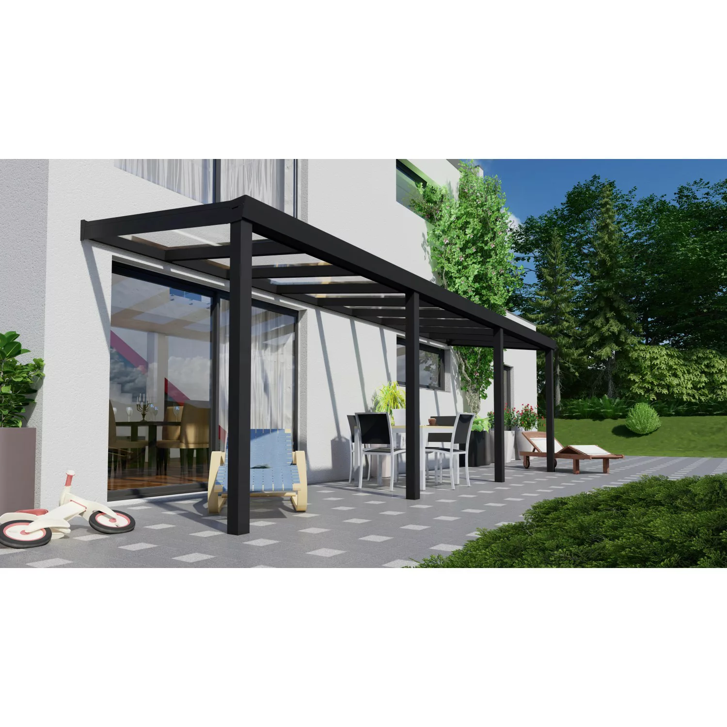 Terrassenüberdachung Professional 700 cm x 200 cm Schwarz Struktur Glas günstig online kaufen