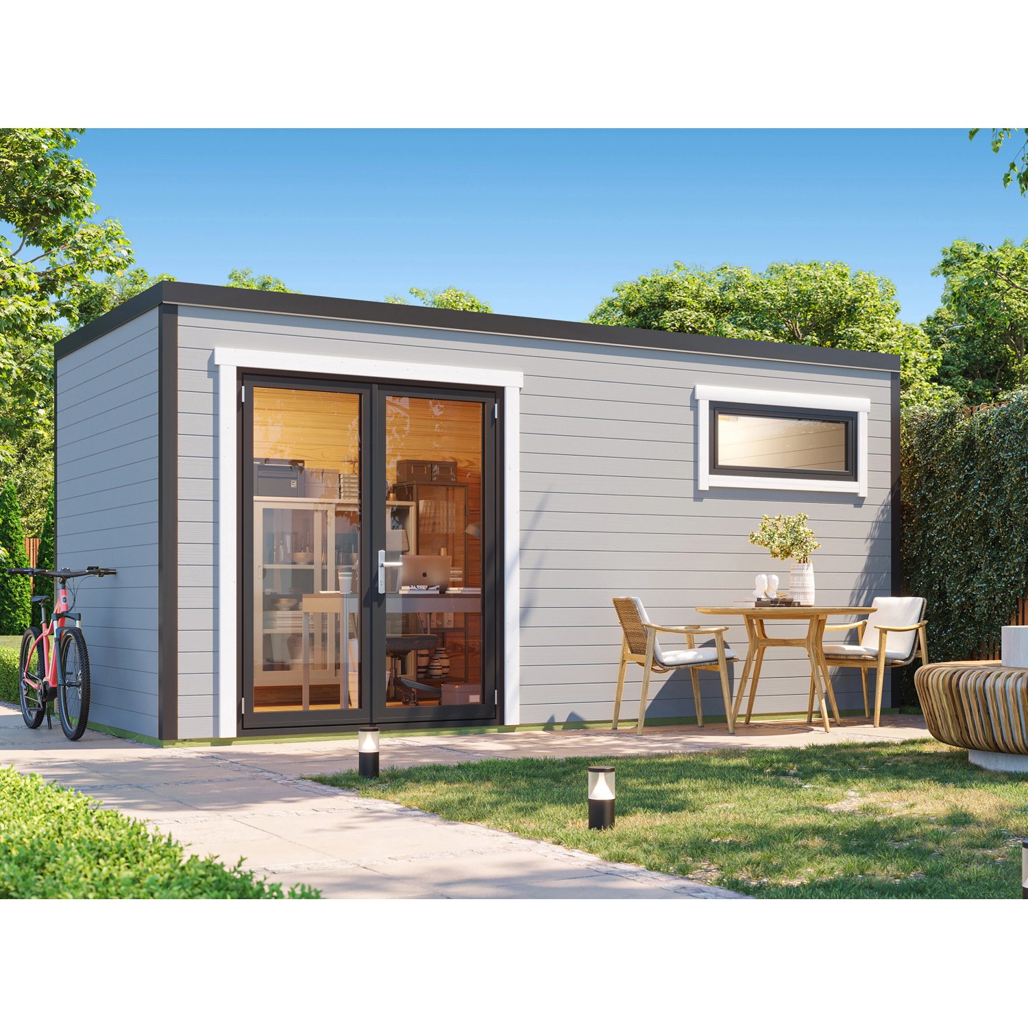 Weka Design-Gartenhaus S 445 Gr. 3 Hellgrau Lasiert Flachdach 500 x 250 cm günstig online kaufen