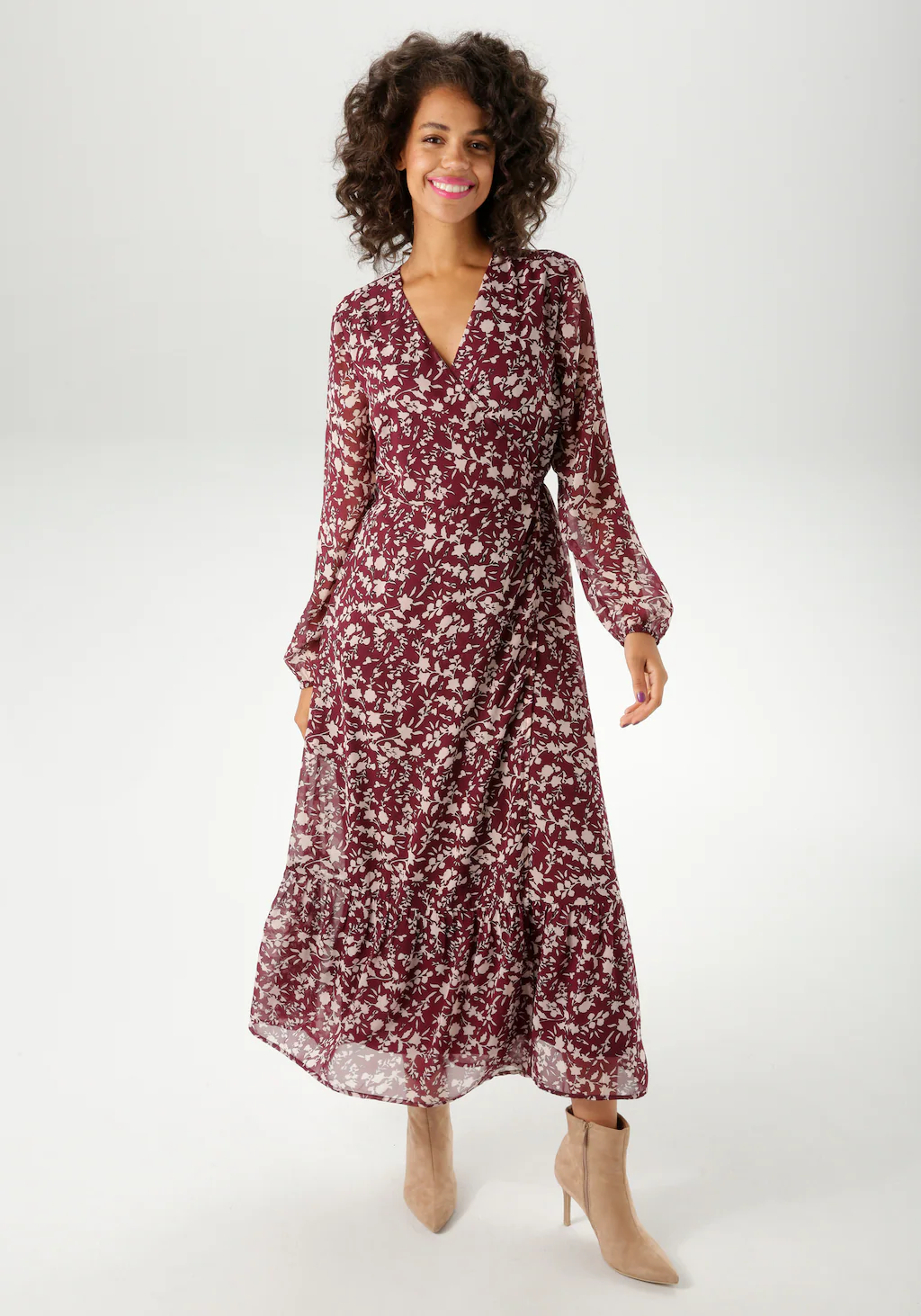 Aniston CASUAL Wickelkleid, mit grafischen Blumendruck - jedes Teil ein Uni günstig online kaufen